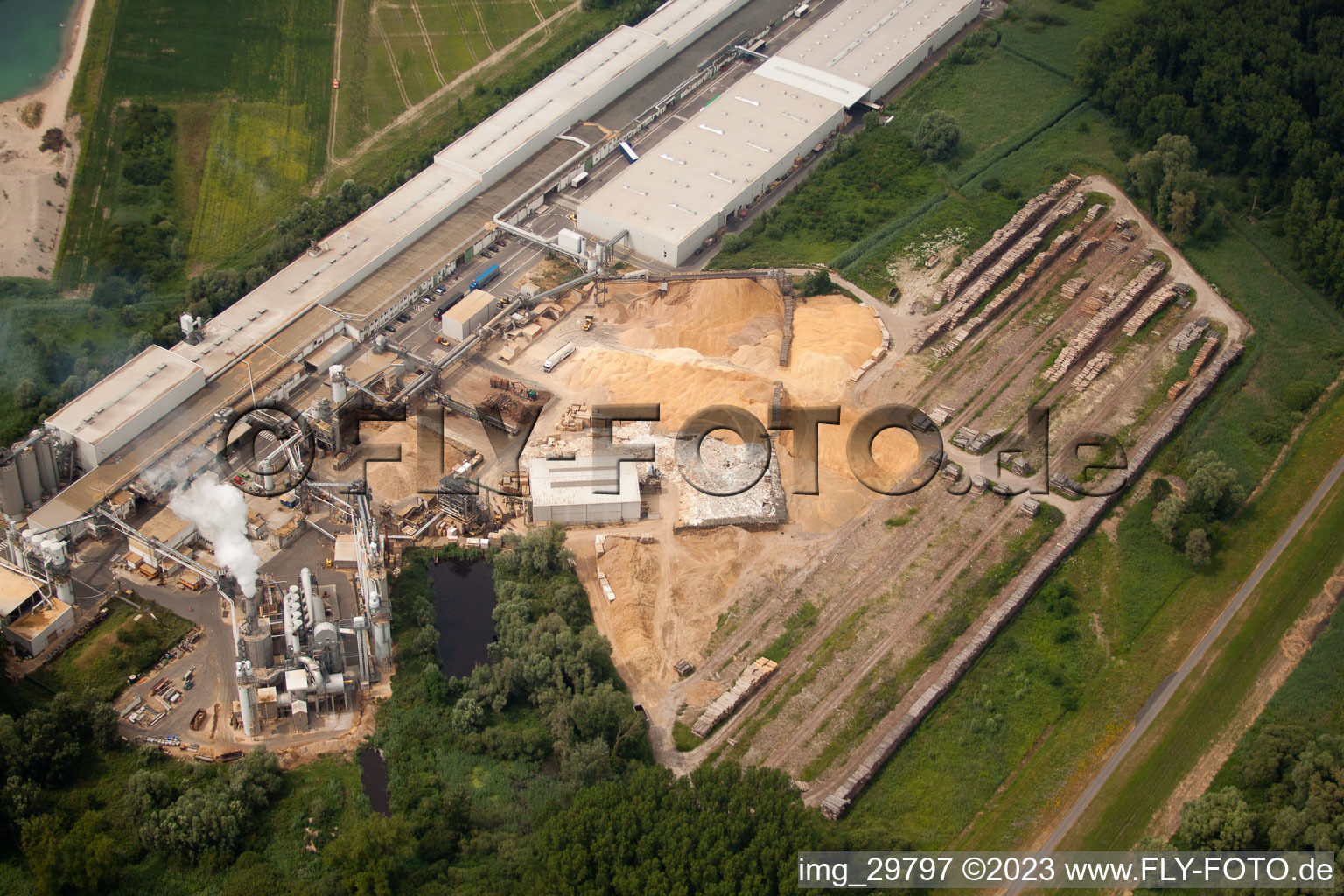 Nolte furniture and woodworks in Germersheim in the state Rhineland-Palatinate, Germany seen from above