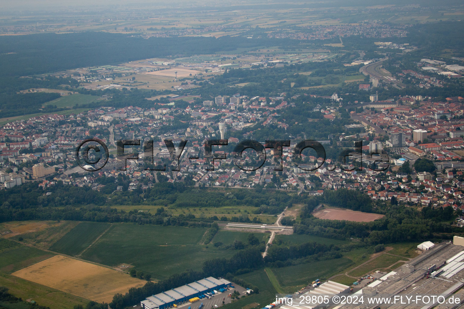 Aerial photograpy of From the south in Germersheim in the state Rhineland-Palatinate, Germany