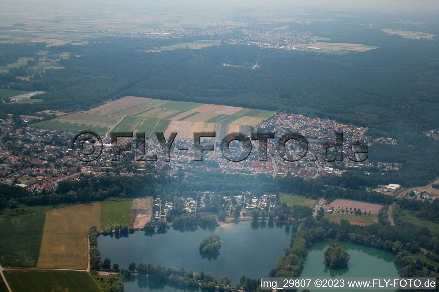 District Sondernheim in Germersheim in the state Rhineland-Palatinate, Germany seen from above