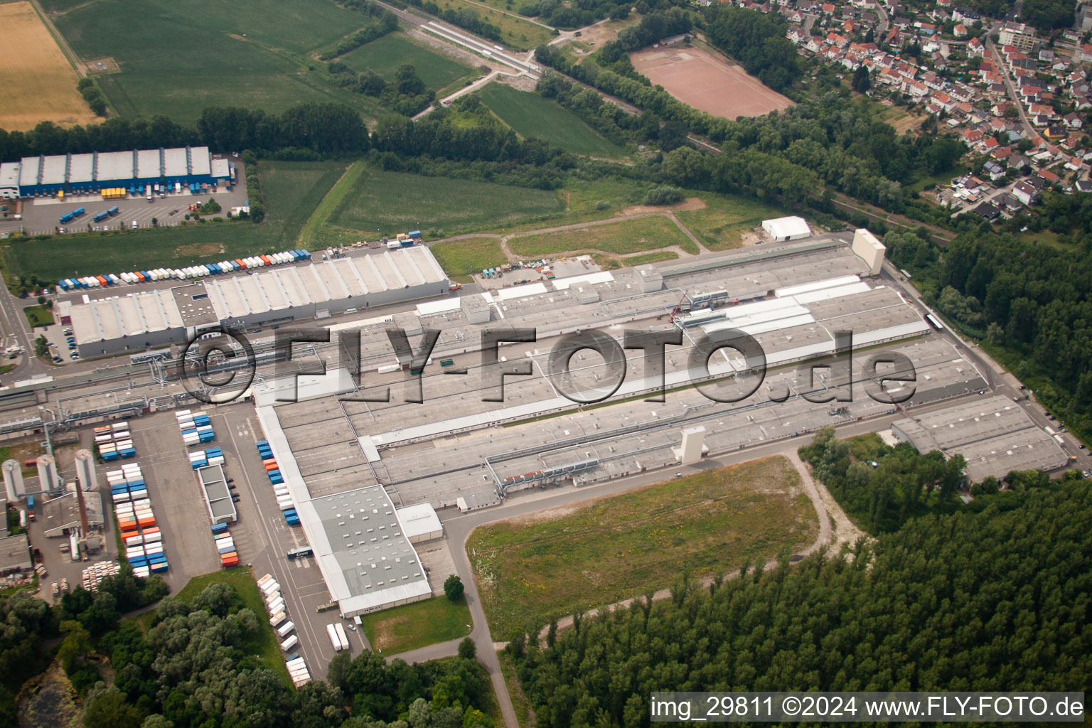 Drone recording of Nolte furniture and woodworks in Germersheim in the state Rhineland-Palatinate, Germany