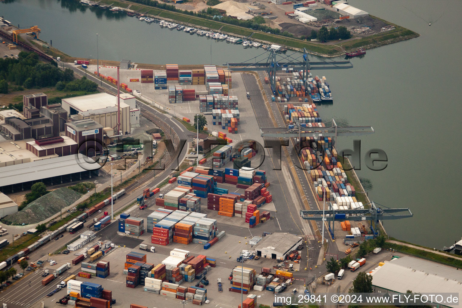 Harbor in Germersheim in the state Rhineland-Palatinate, Germany from above