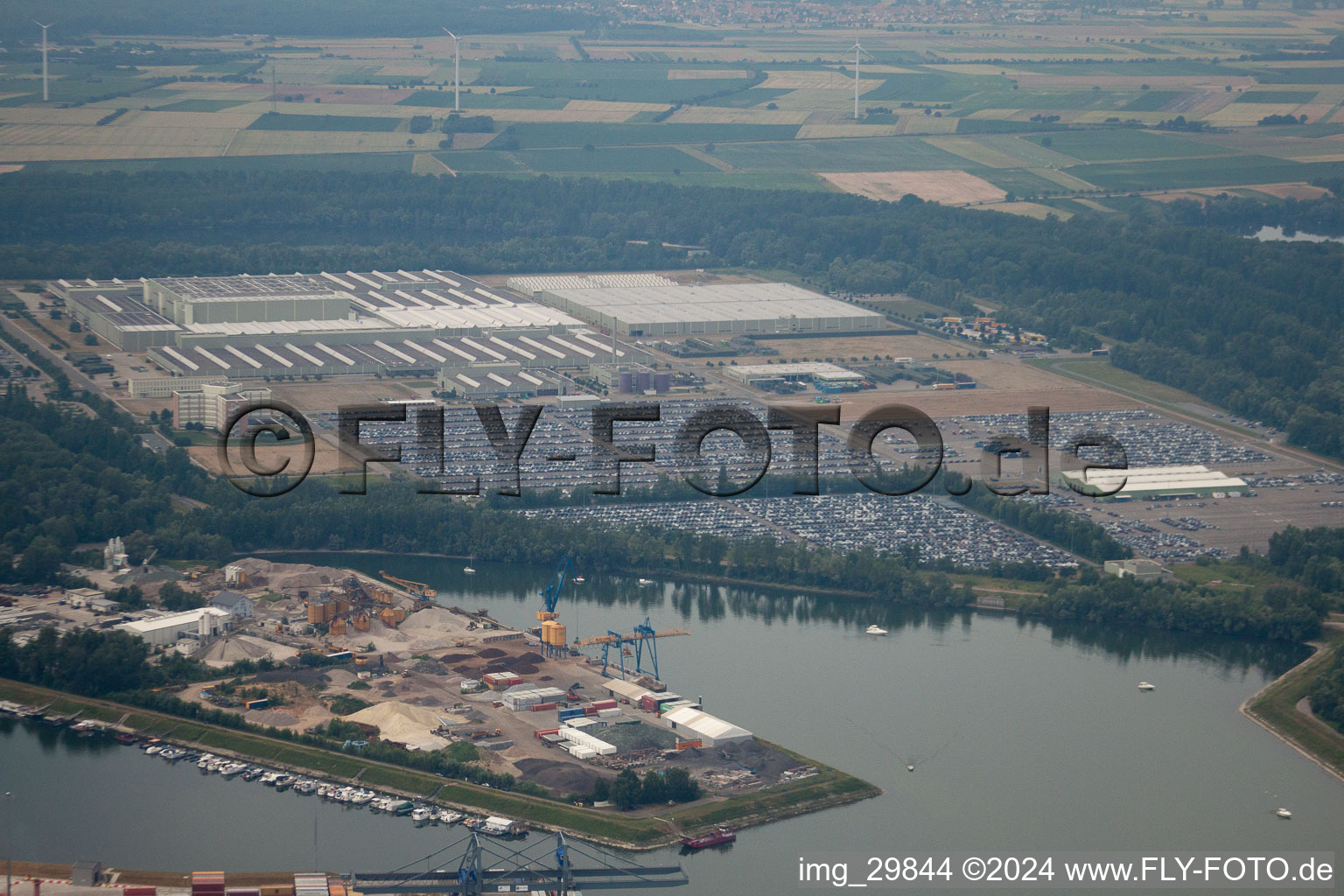 Aerial view of Daimler GLC on the island of green in Germersheim in the state Rhineland-Palatinate, Germany