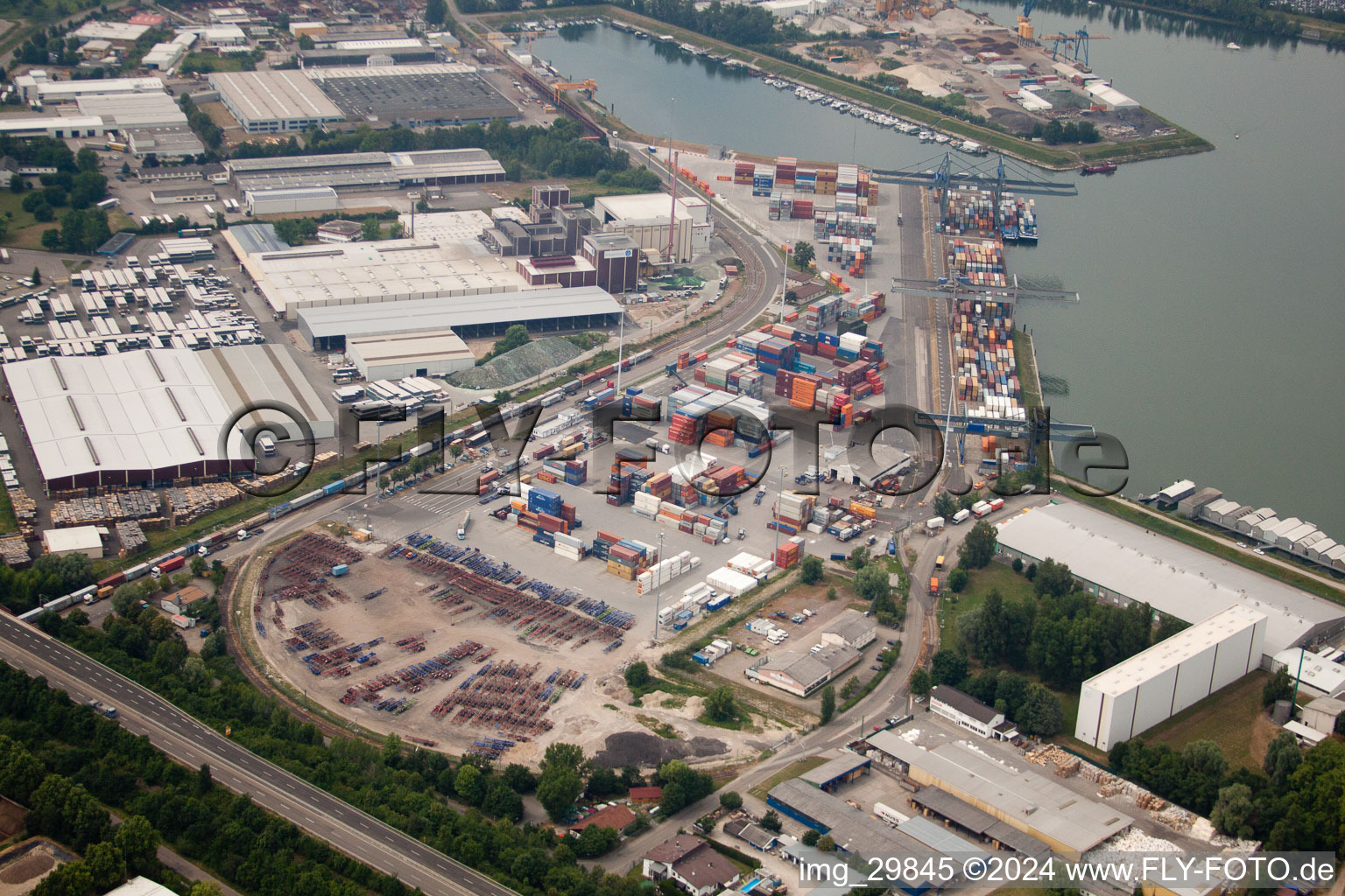 Harbor in Germersheim in the state Rhineland-Palatinate, Germany out of the air