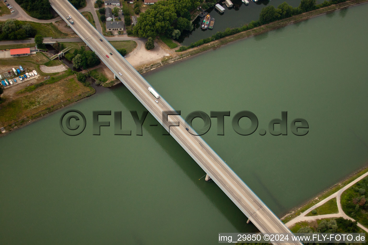 Aerial view of Rhine Bridge in Germersheim in the state Rhineland-Palatinate, Germany