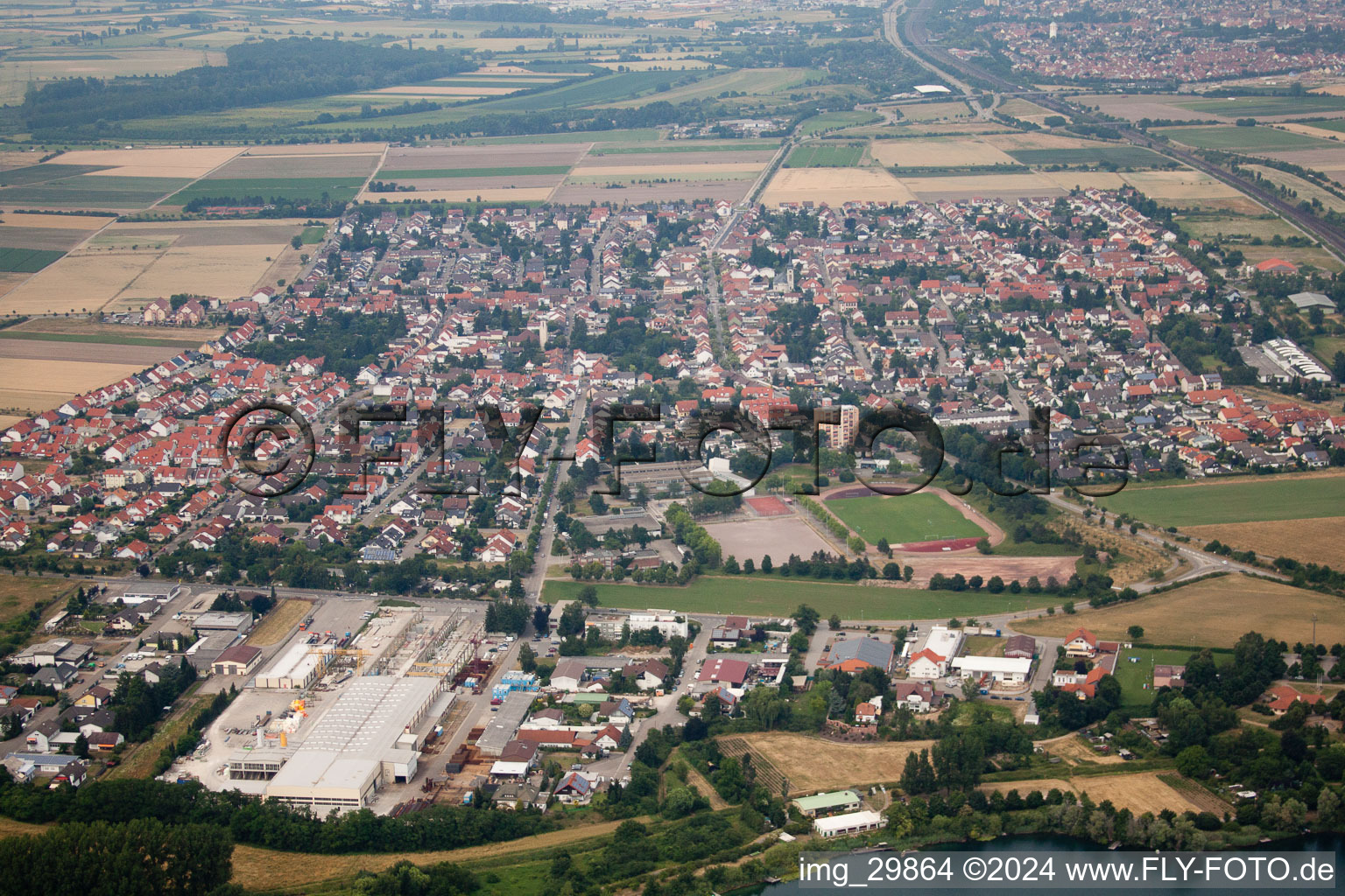 Neulußheim in the state Baden-Wuerttemberg, Germany seen from above