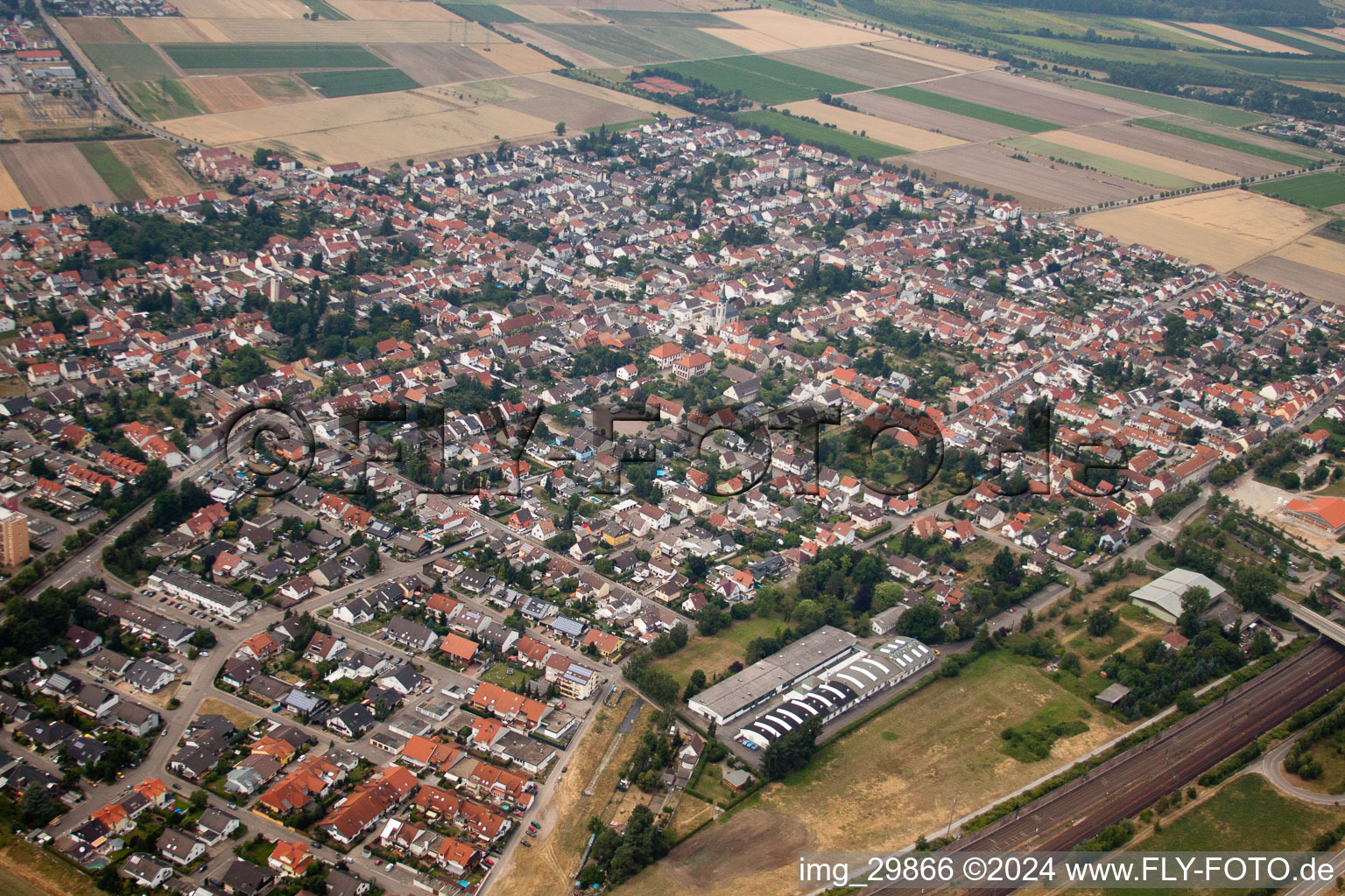 Neulußheim in the state Baden-Wuerttemberg, Germany from the plane