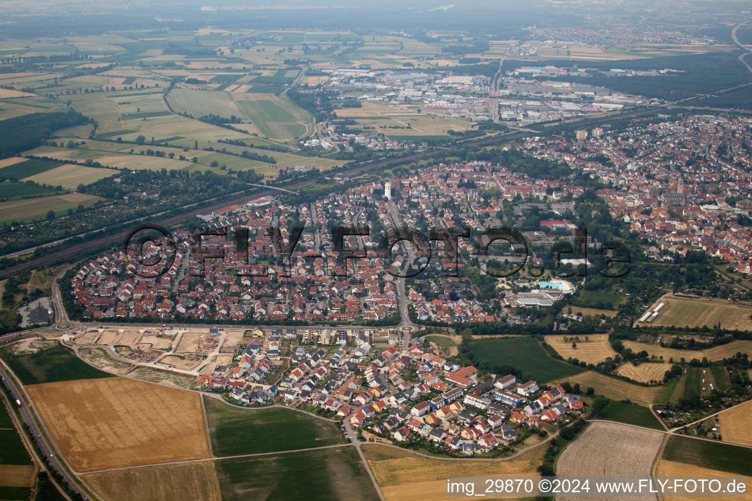 Hockenheim in the state Baden-Wuerttemberg, Germany seen from above