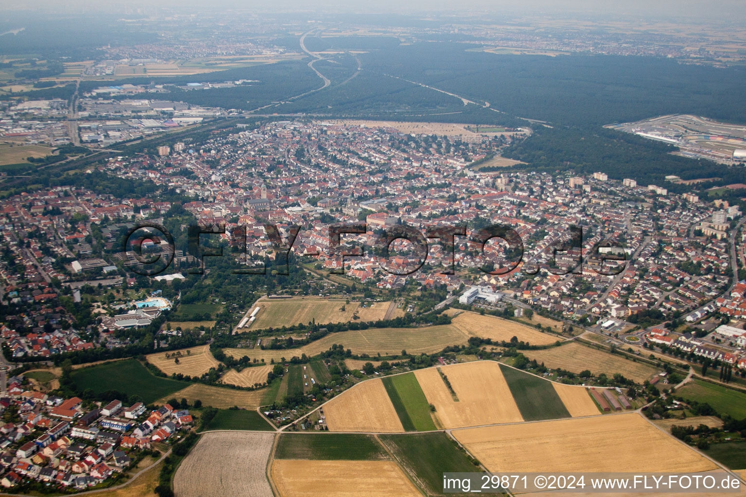 Hockenheim in the state Baden-Wuerttemberg, Germany from the plane