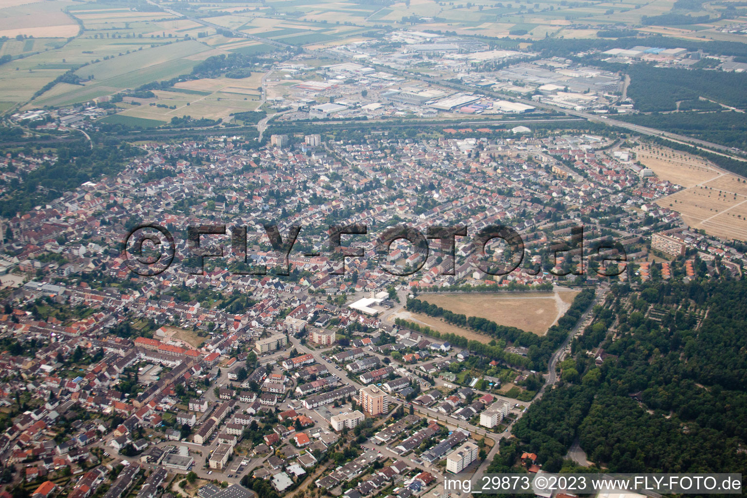 Hockenheim in the state Baden-Wuerttemberg, Germany seen from above