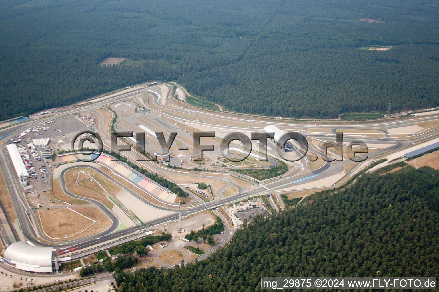 Aerial photograpy of Motodrom in Hockenheim in the state Baden-Wuerttemberg, Germany