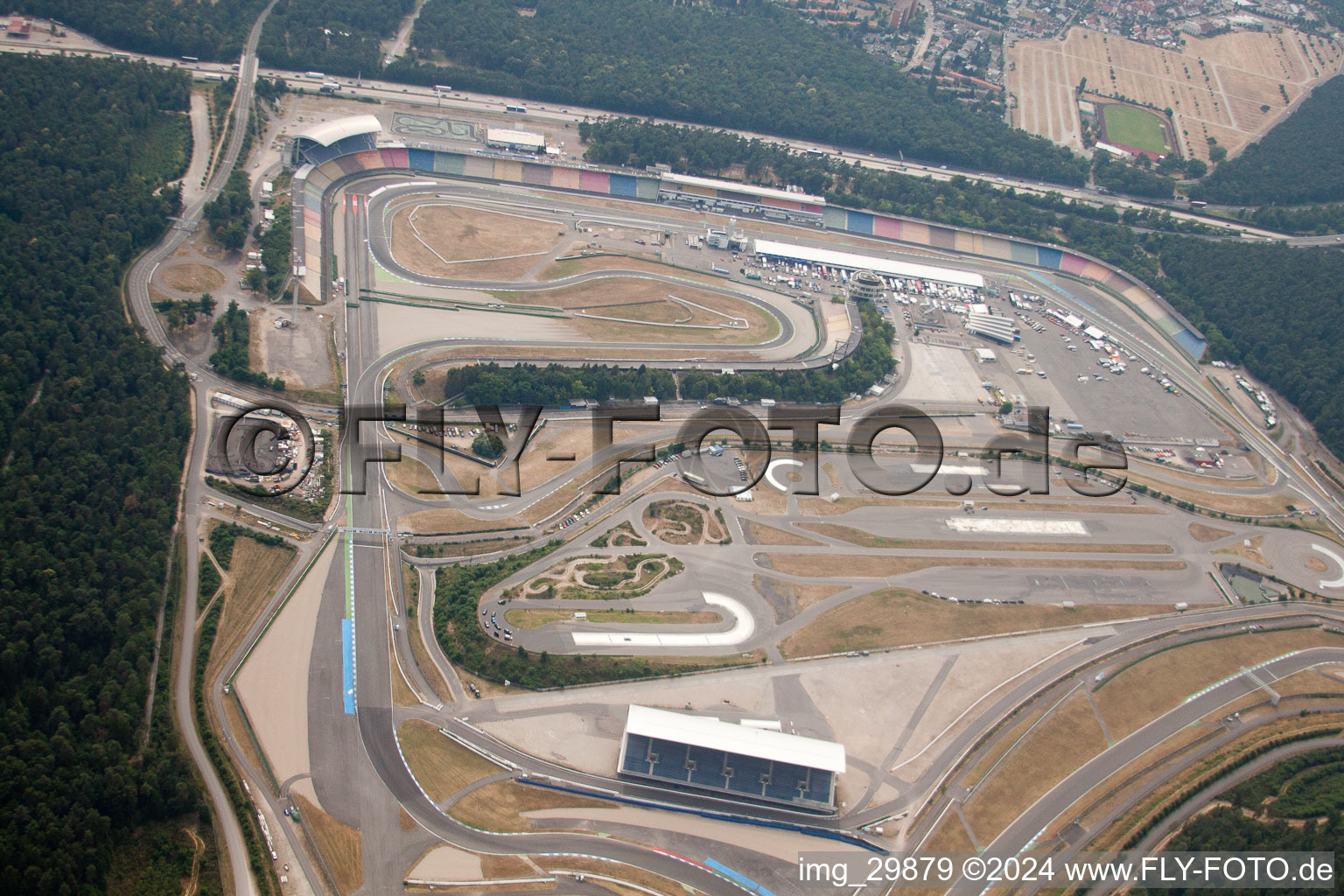 Motodrom in Hockenheim in the state Baden-Wuerttemberg, Germany seen from above