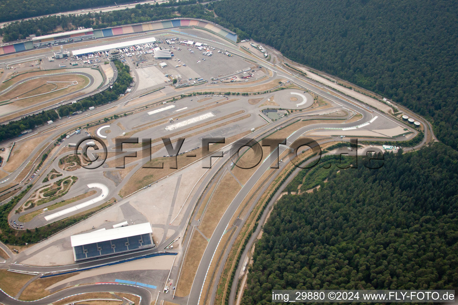 Motodrom in Hockenheim in the state Baden-Wuerttemberg, Germany from the plane