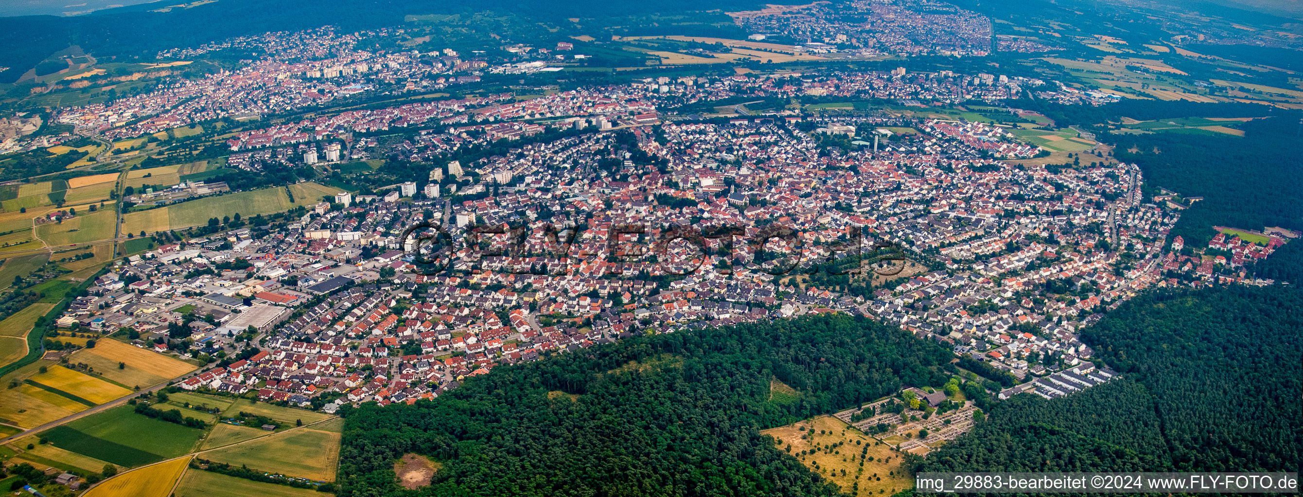 Aerial photograpy of Sandhausen in the state Baden-Wuerttemberg, Germany