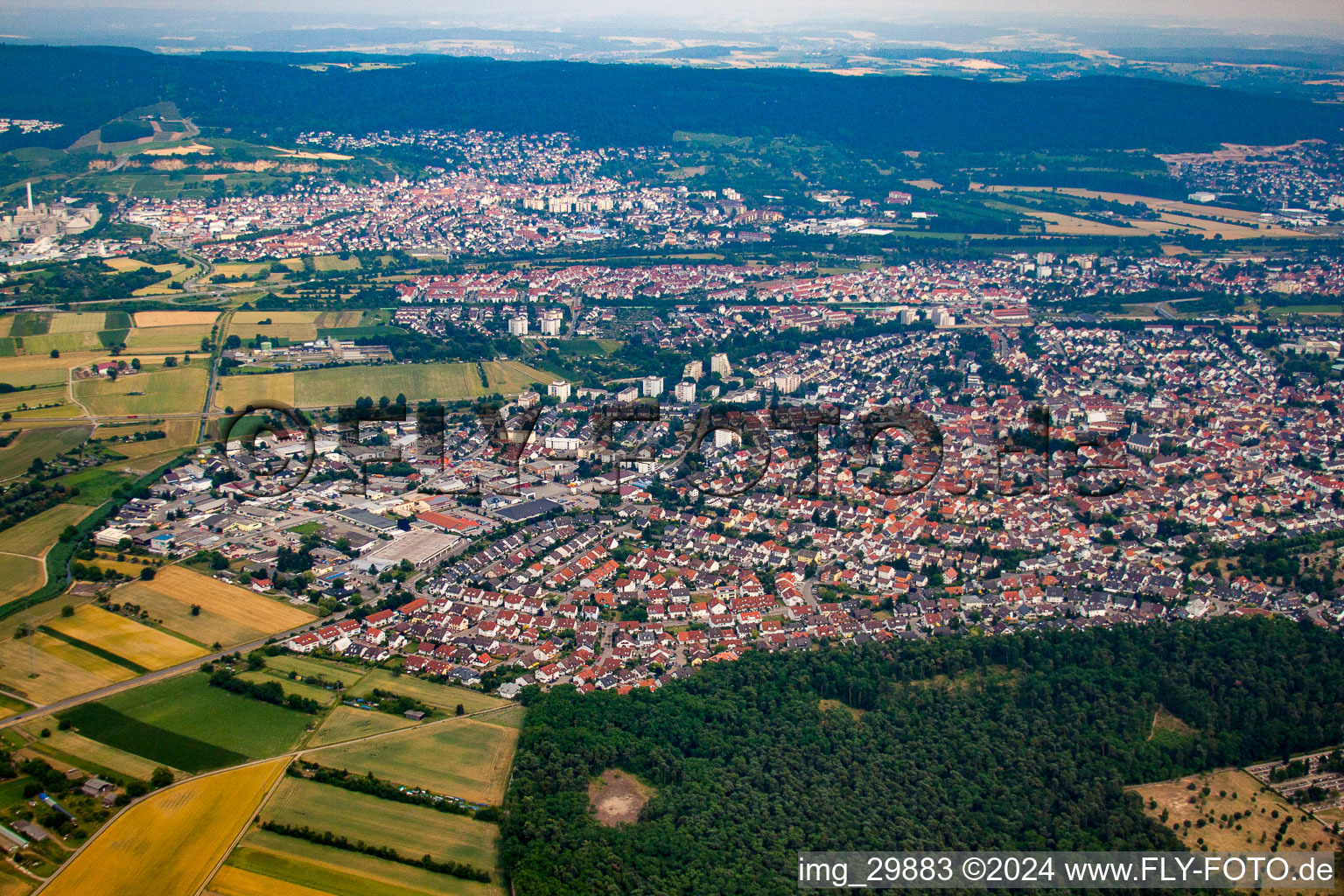 Oblique view of Sandhausen in the state Baden-Wuerttemberg, Germany