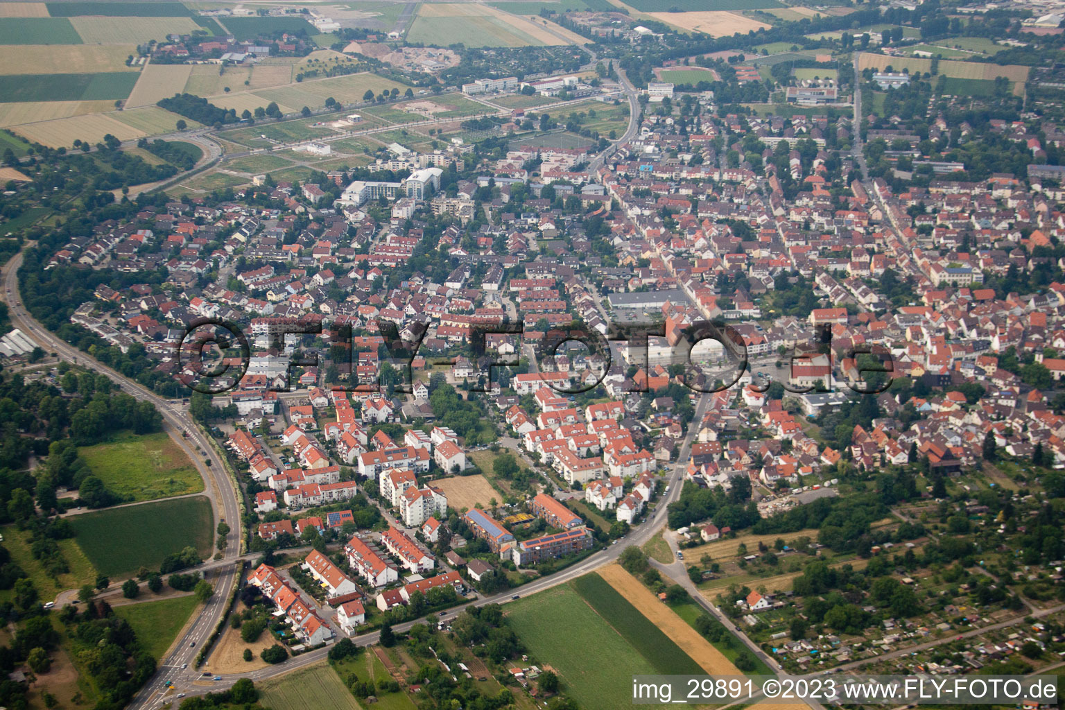 Oblique view of District Kirchheim in Heidelberg in the state Baden-Wuerttemberg, Germany