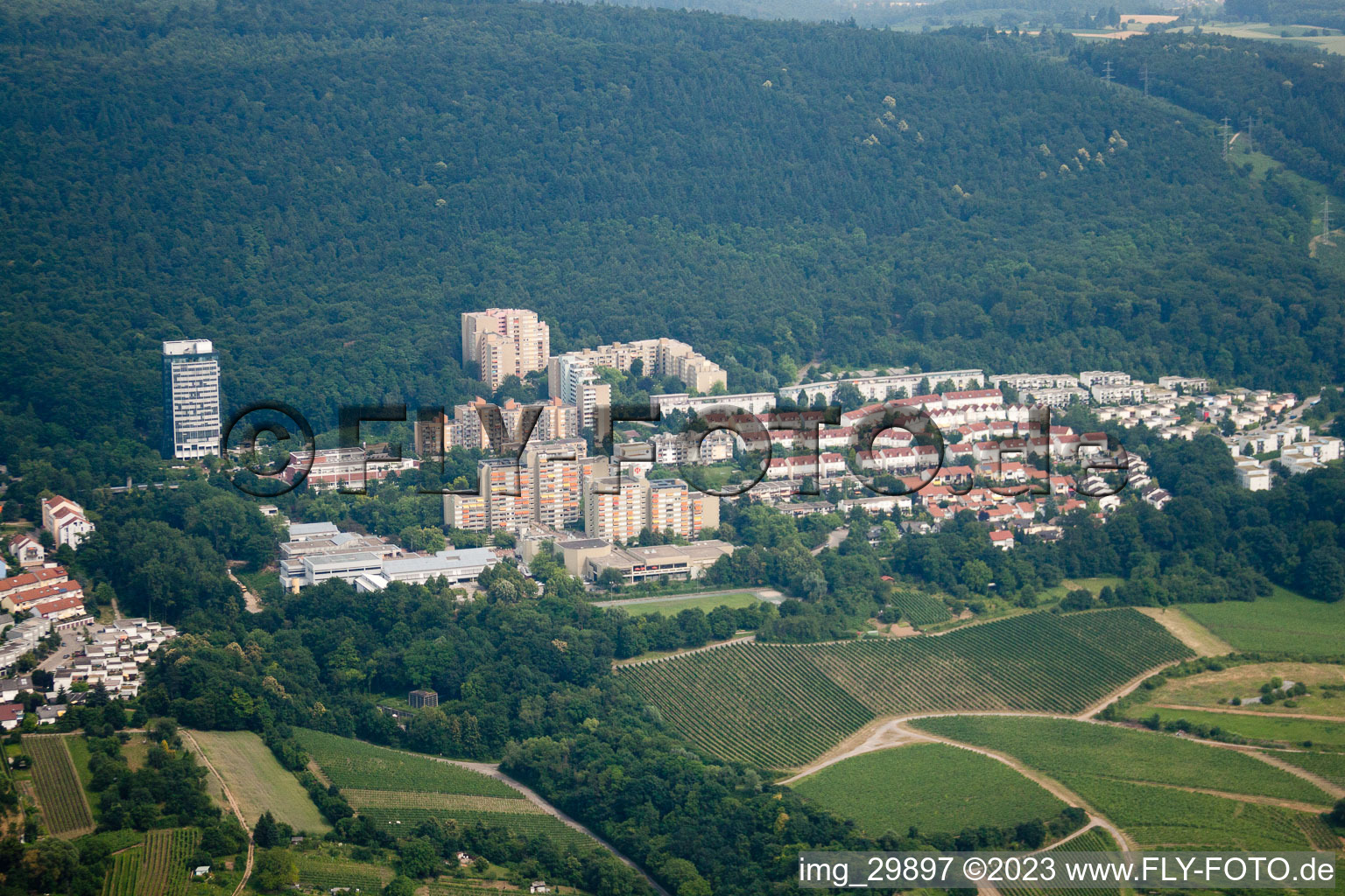 HD-Emmertsgrund in the district Emmertsgrund in Heidelberg in the state Baden-Wuerttemberg, Germany viewn from the air