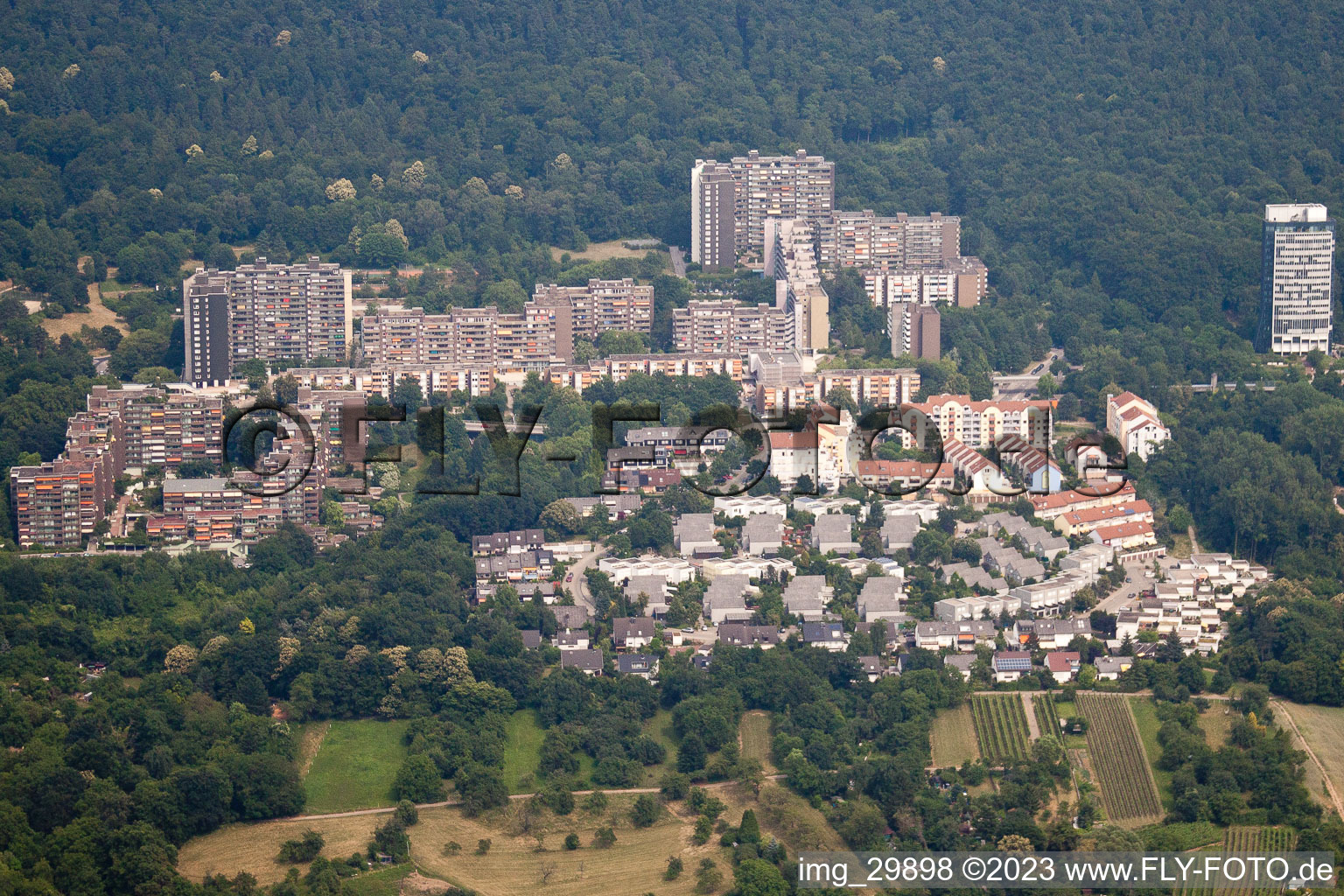 Drone recording of HD-Emmertsgrund in the district Emmertsgrund in Heidelberg in the state Baden-Wuerttemberg, Germany