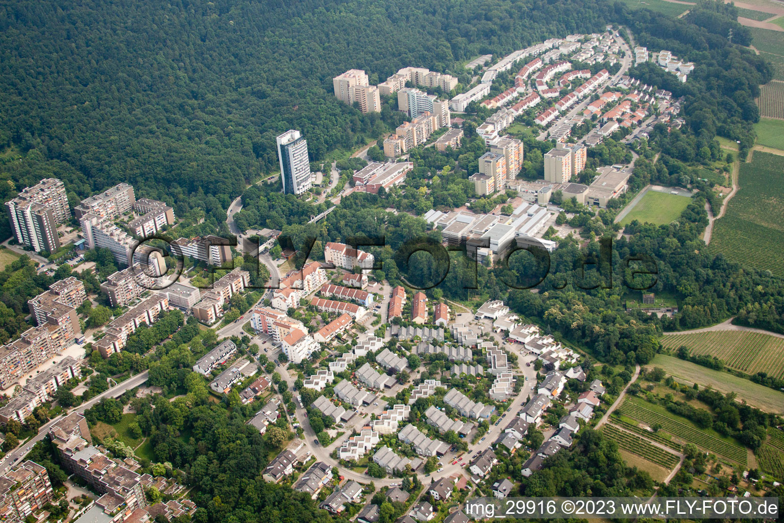 HD-Emmertsgrund in the district Emmertsgrund in Heidelberg in the state Baden-Wuerttemberg, Germany from the drone perspective