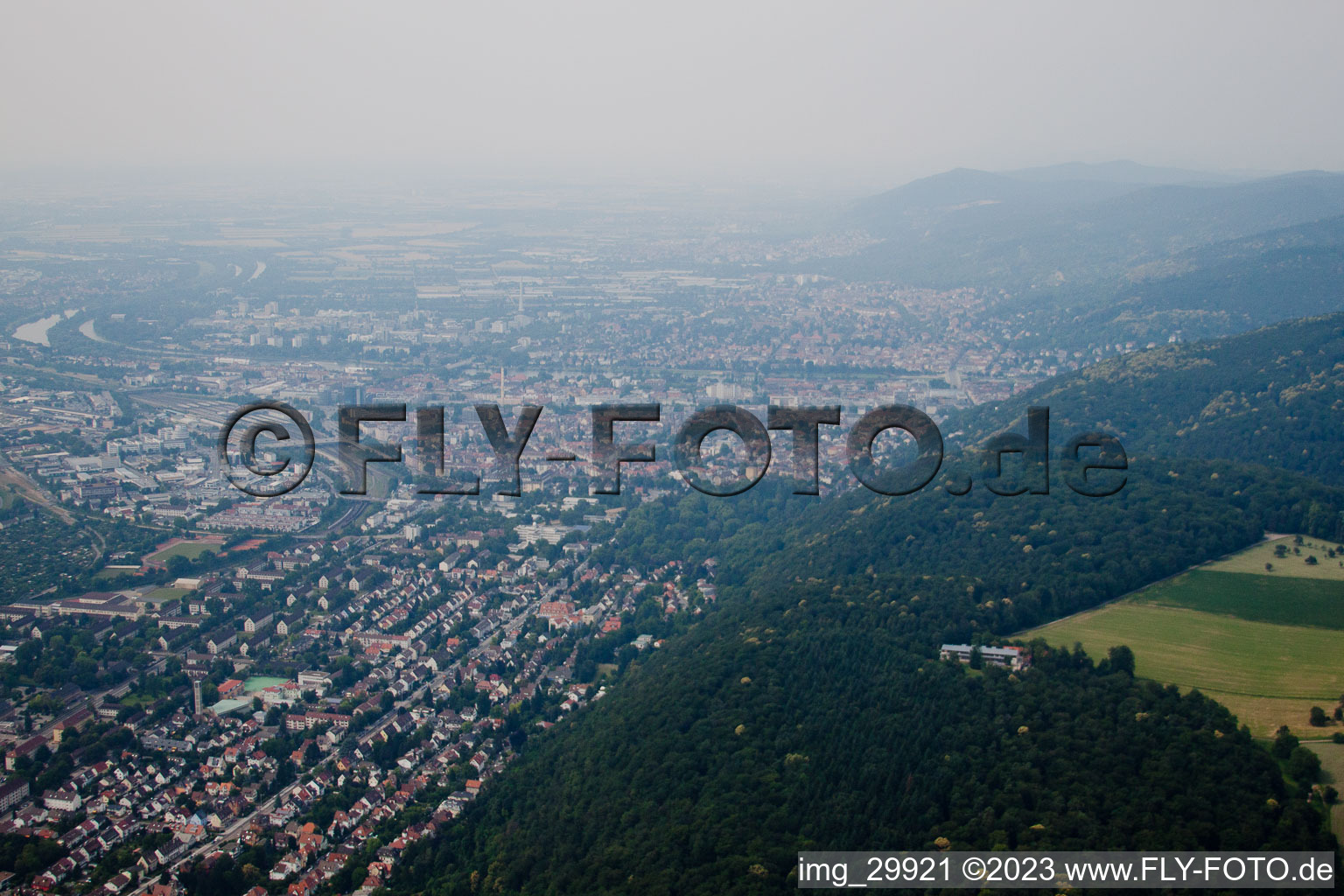 District Südstadt in Heidelberg in the state Baden-Wuerttemberg, Germany from above