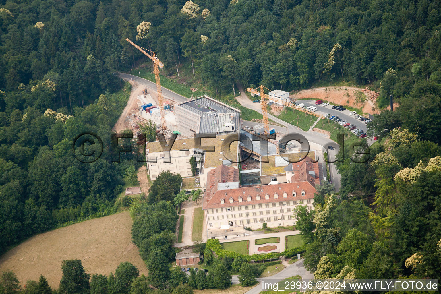 Aerial view of Speyerer Hof, Schmieder Clinics in the district Königstuhl in Heidelberg in the state Baden-Wuerttemberg, Germany