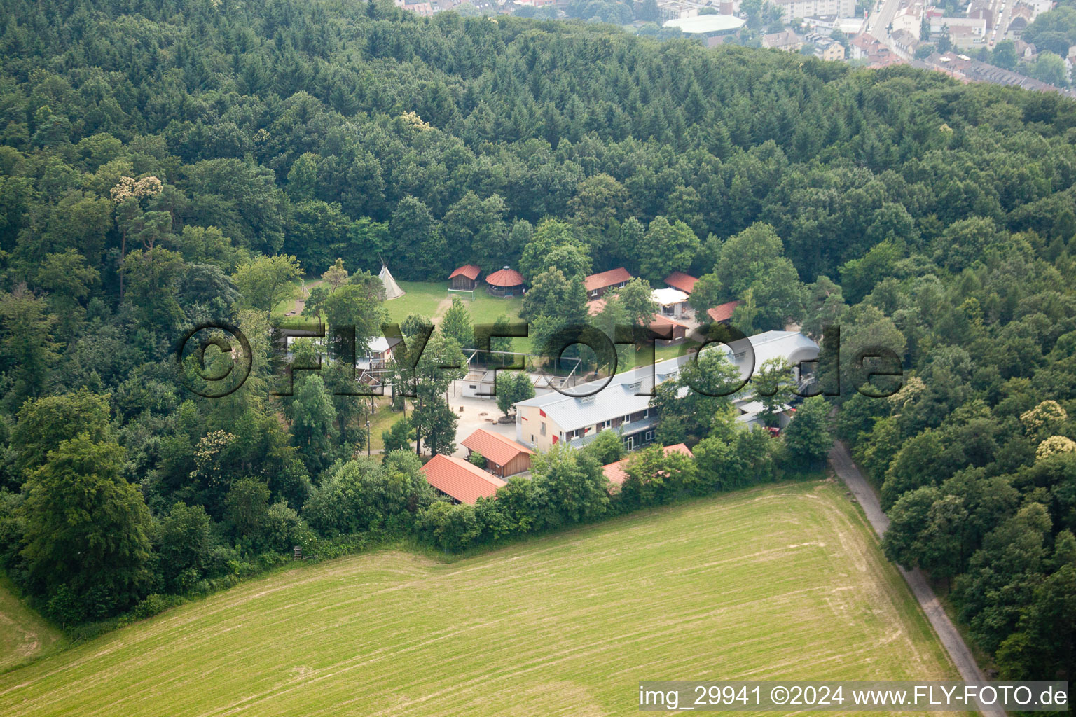 Oblique view of Forest Pirate Camp in the district Rohrbach in Heidelberg in the state Baden-Wuerttemberg, Germany