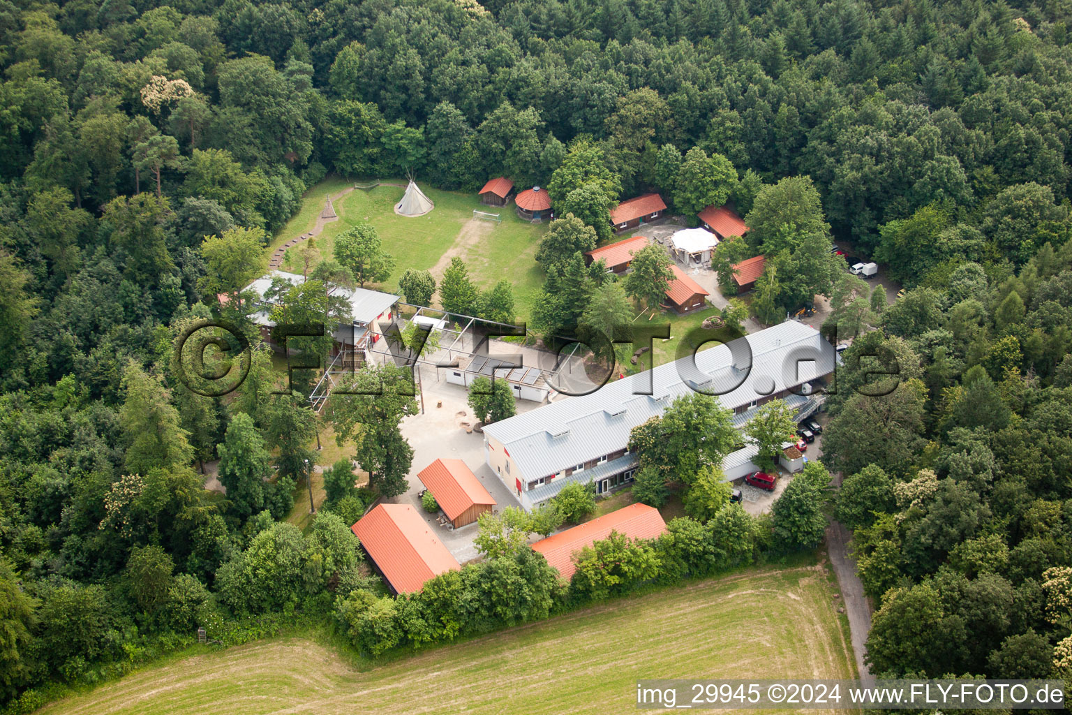 Forest Pirate Camp in the district Rohrbach in Heidelberg in the state Baden-Wuerttemberg, Germany from above