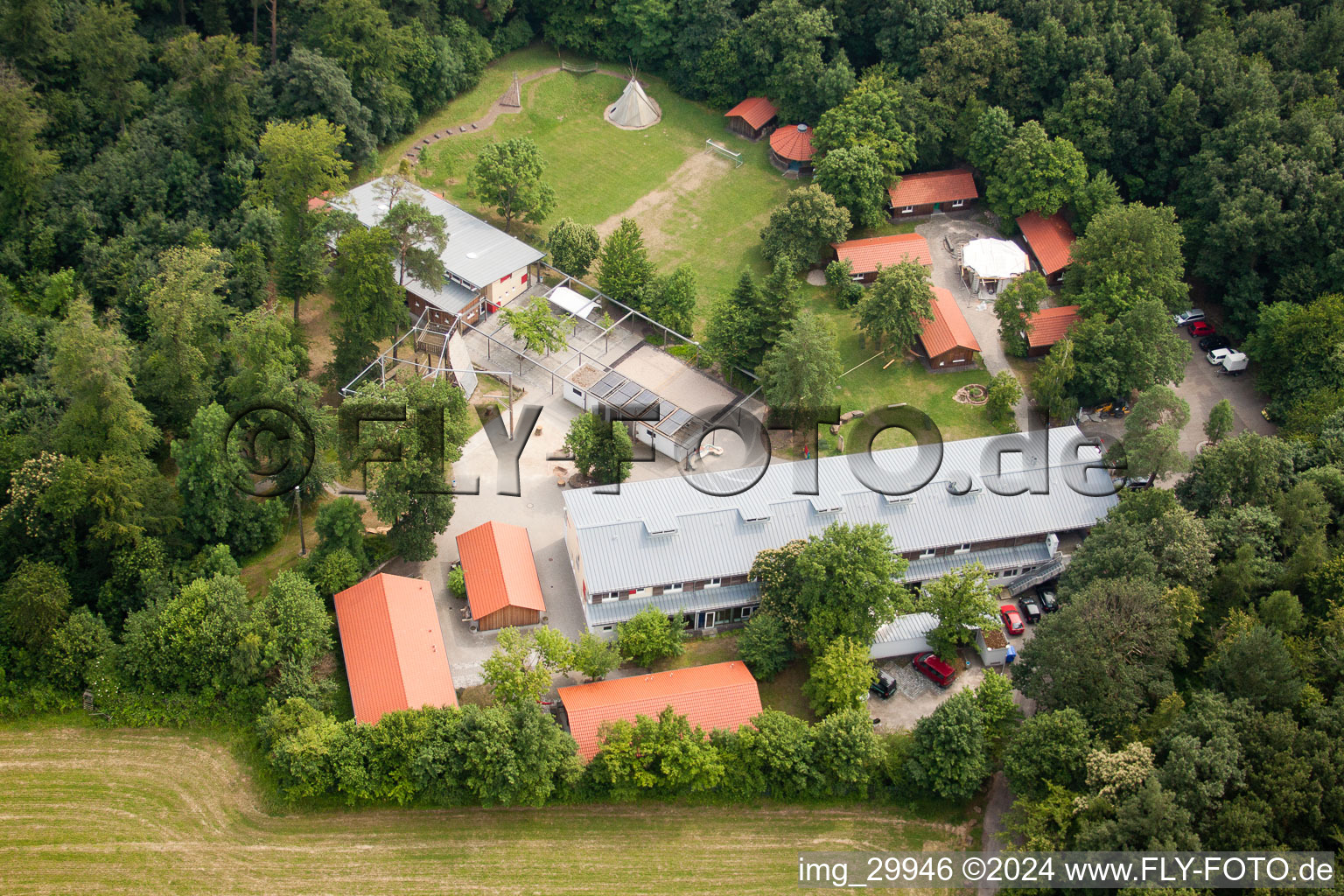Forest Pirate Camp in the district Rohrbach in Heidelberg in the state Baden-Wuerttemberg, Germany out of the air