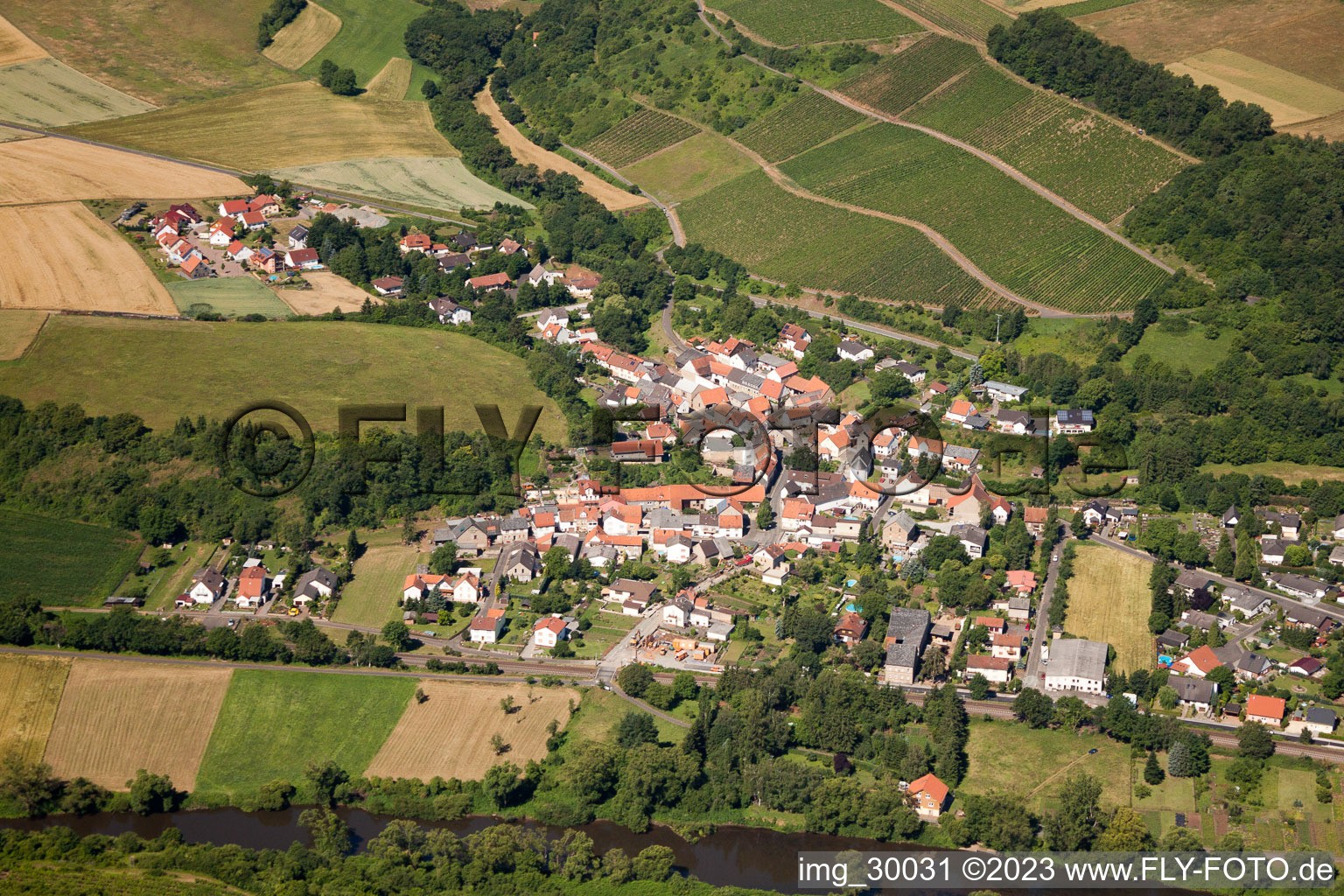 Aerial view of Boos in the state Rhineland-Palatinate, Germany