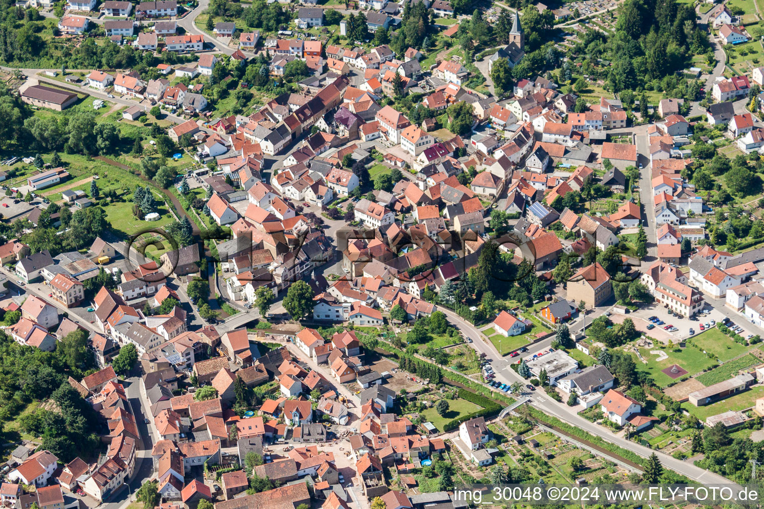 Village on the banks of the area Alsenz - river course in Alsenz in the state Rhineland-Palatinate, Germany