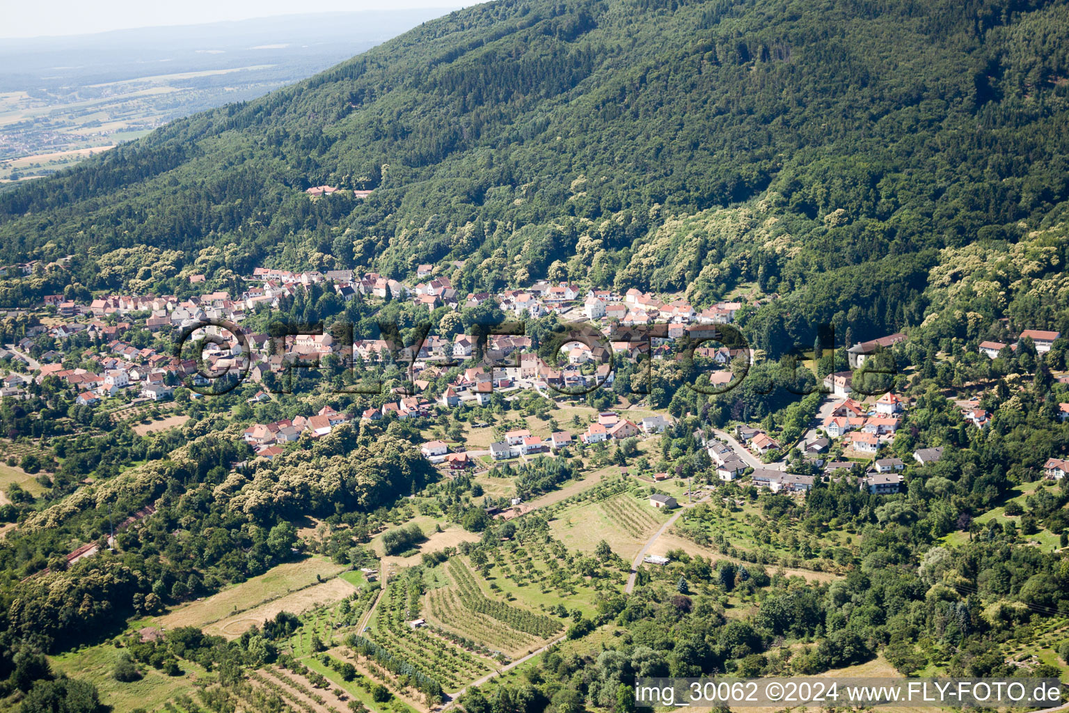 At Donnersberg in Dannenfels in the state Rhineland-Palatinate, Germany from above