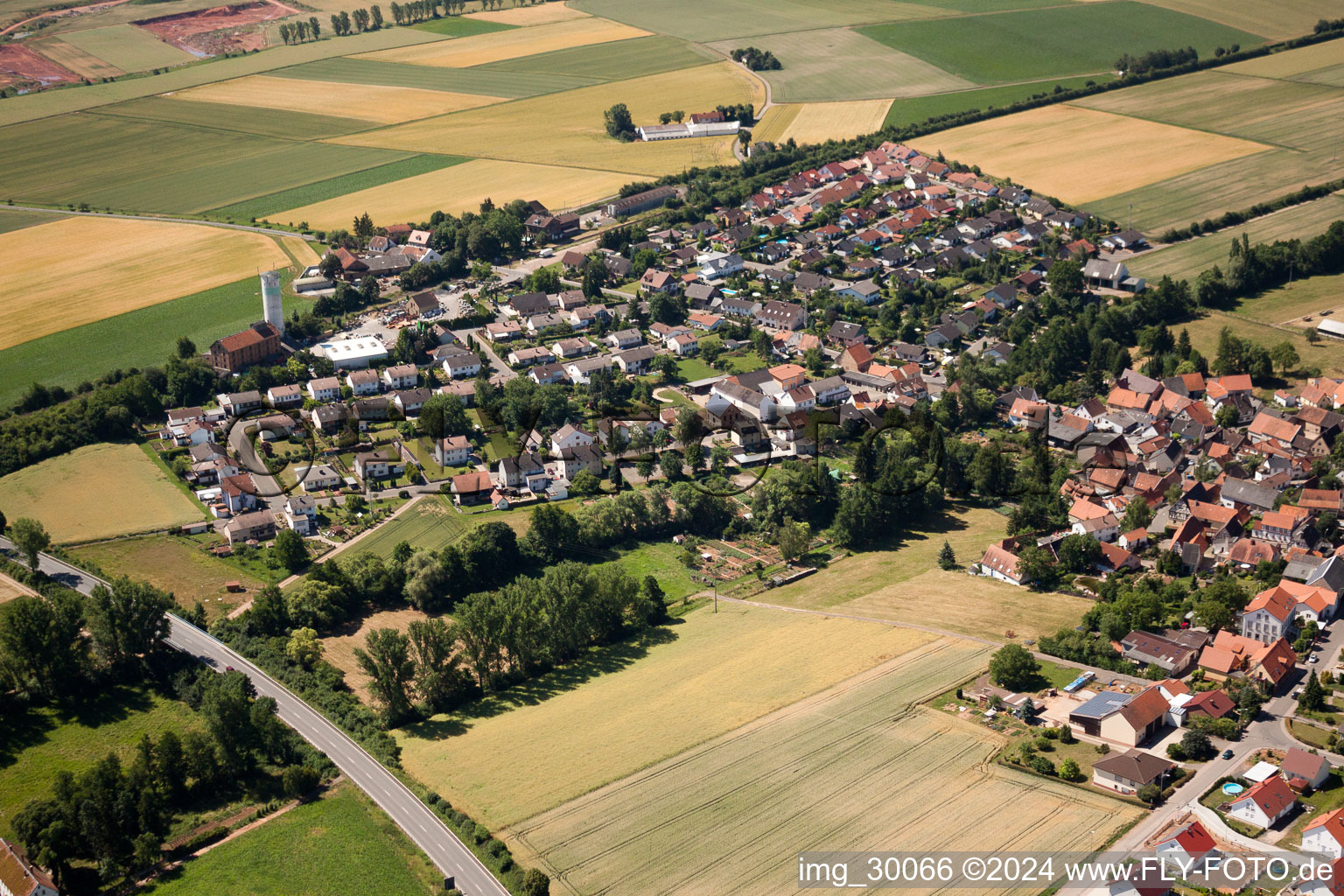 Aerial view of Village view in Dreisen in the state Rhineland-Palatinate, Germany