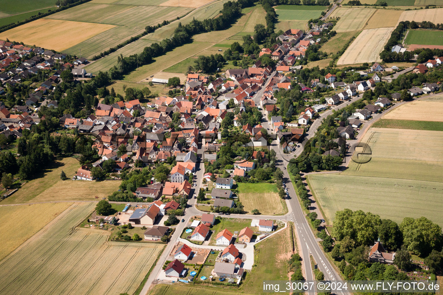 Aerial photograpy of Village view in Dreisen in the state Rhineland-Palatinate, Germany