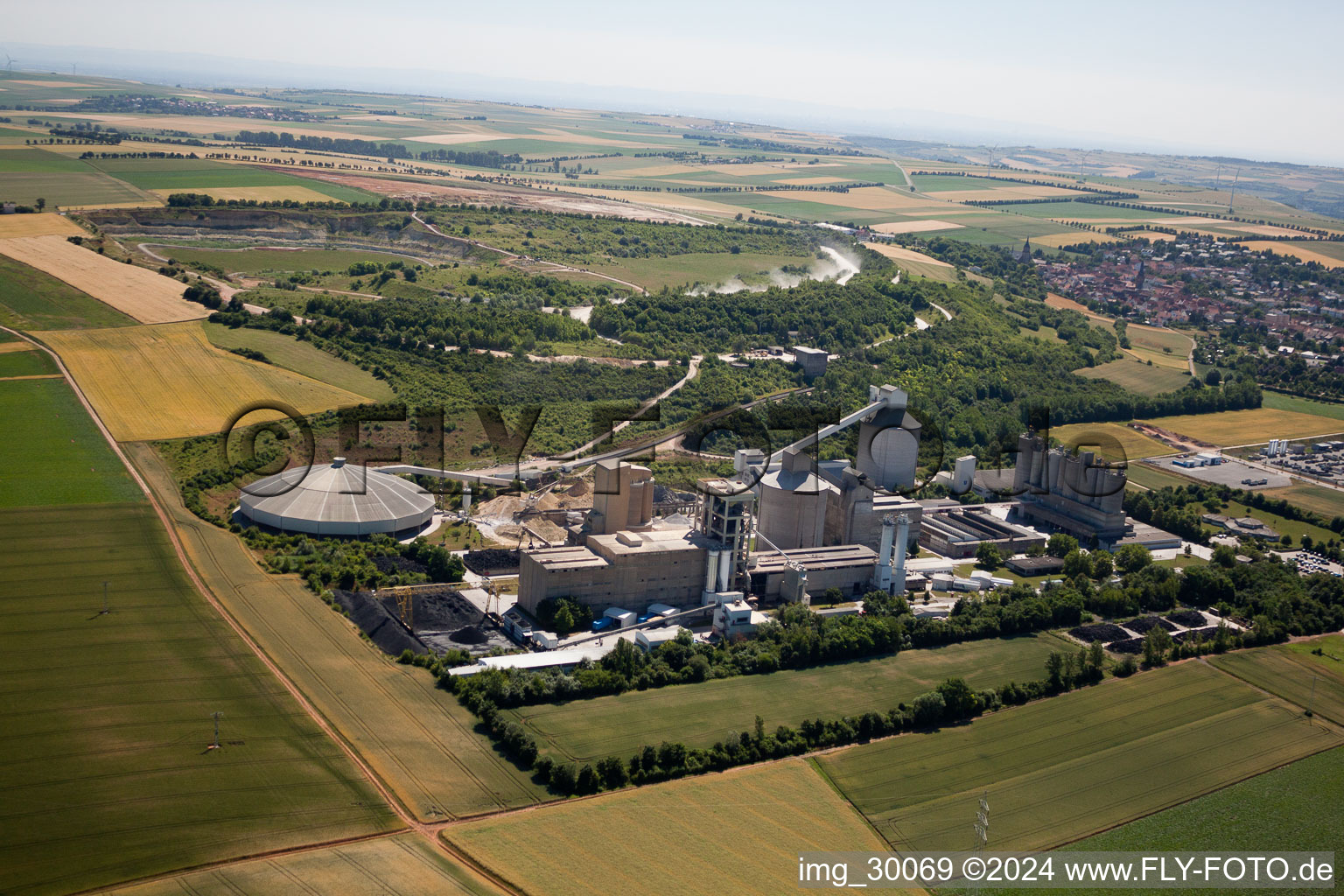 Aerial view of Dyckerhoff cement plant in Göllheim in the state Rhineland-Palatinate, Germany