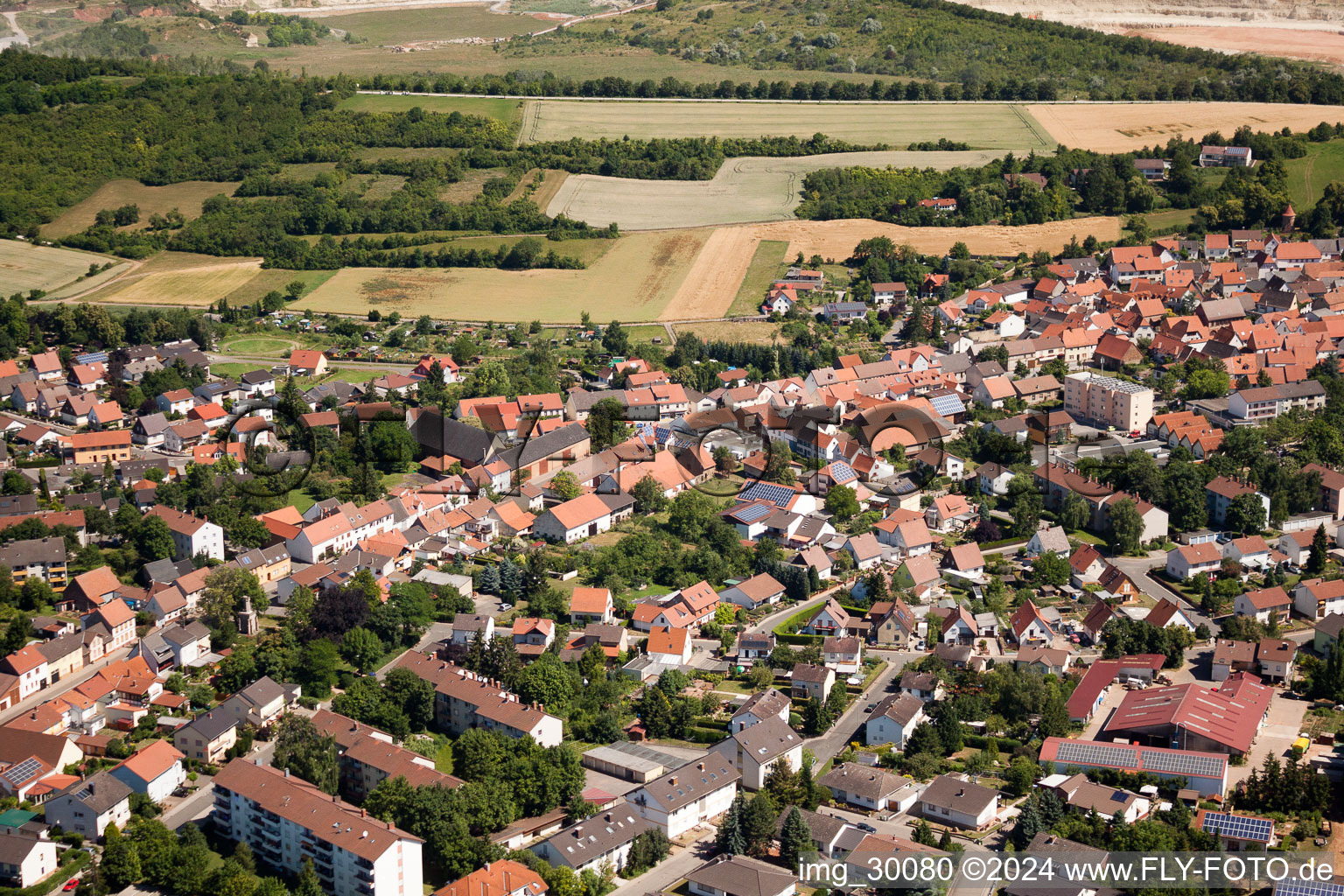 Göllheim in the state Rhineland-Palatinate, Germany from the plane