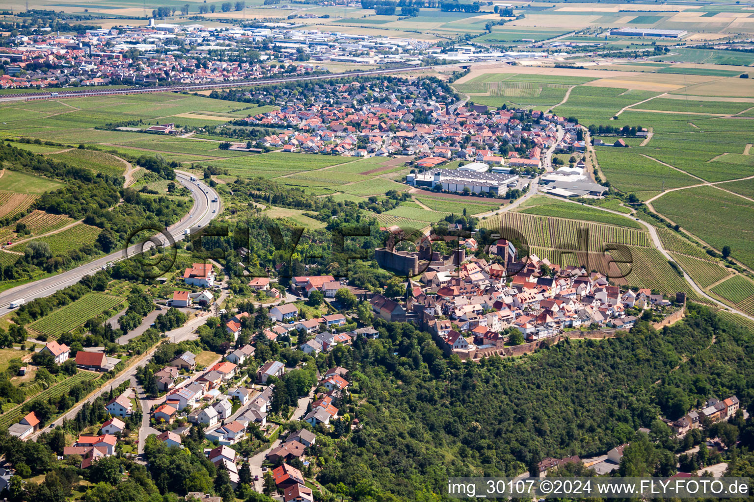 Aerial view of From the west in Neuleiningen in the state Rhineland-Palatinate, Germany