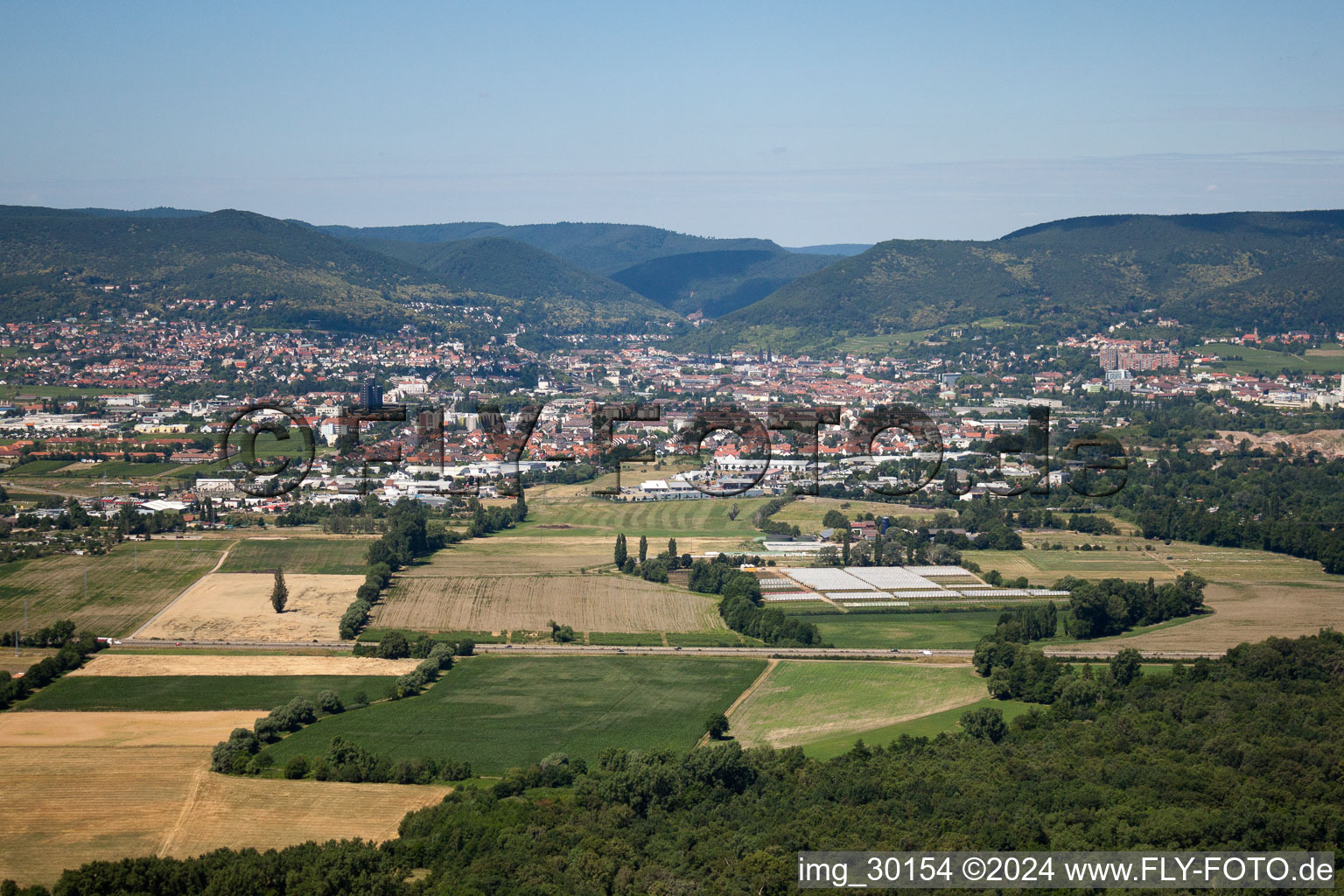 Neustadt an der Weinstraße in the state Rhineland-Palatinate, Germany from above