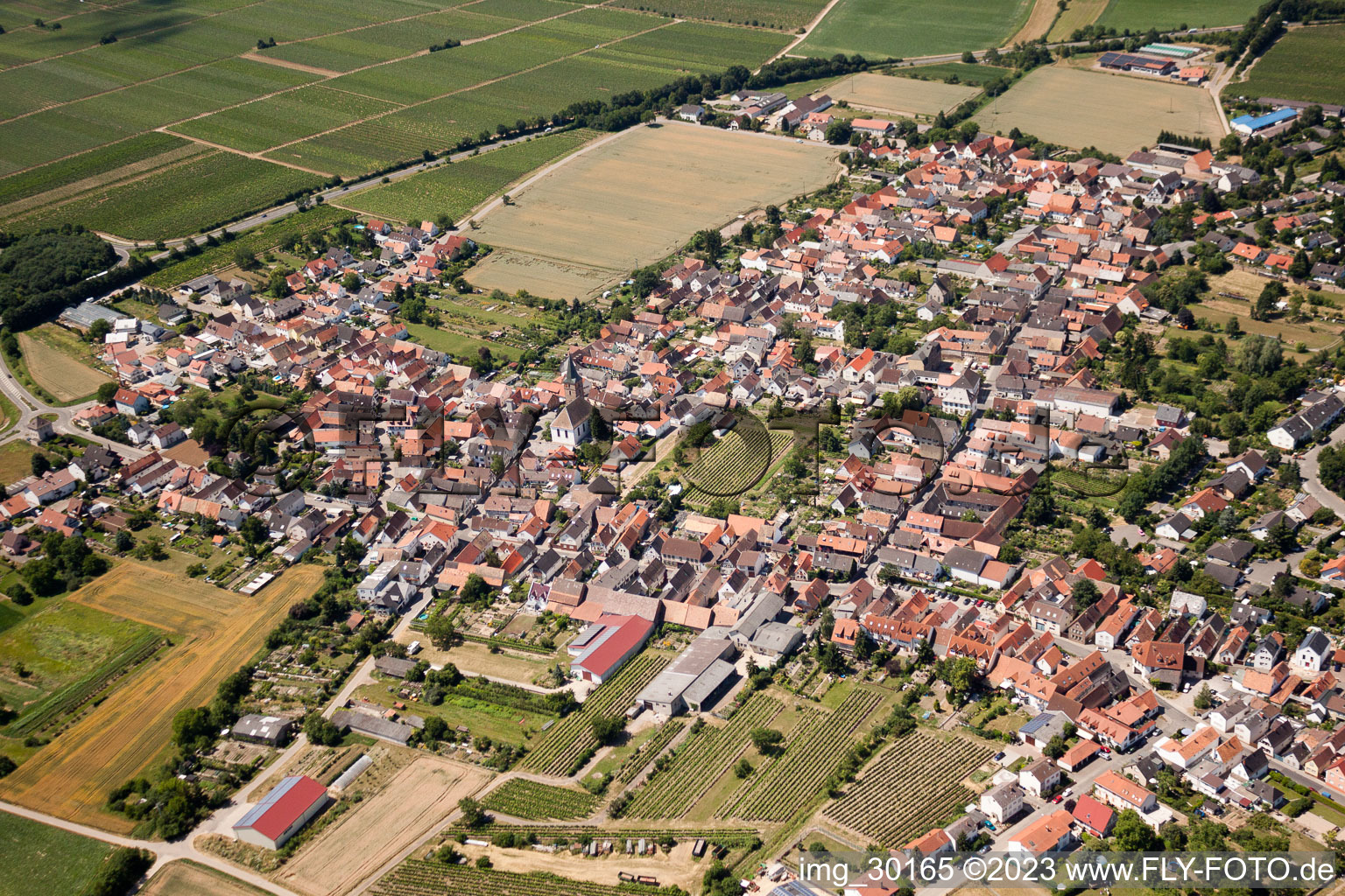 Drone recording of District Lachen in Neustadt an der Weinstraße in the state Rhineland-Palatinate, Germany