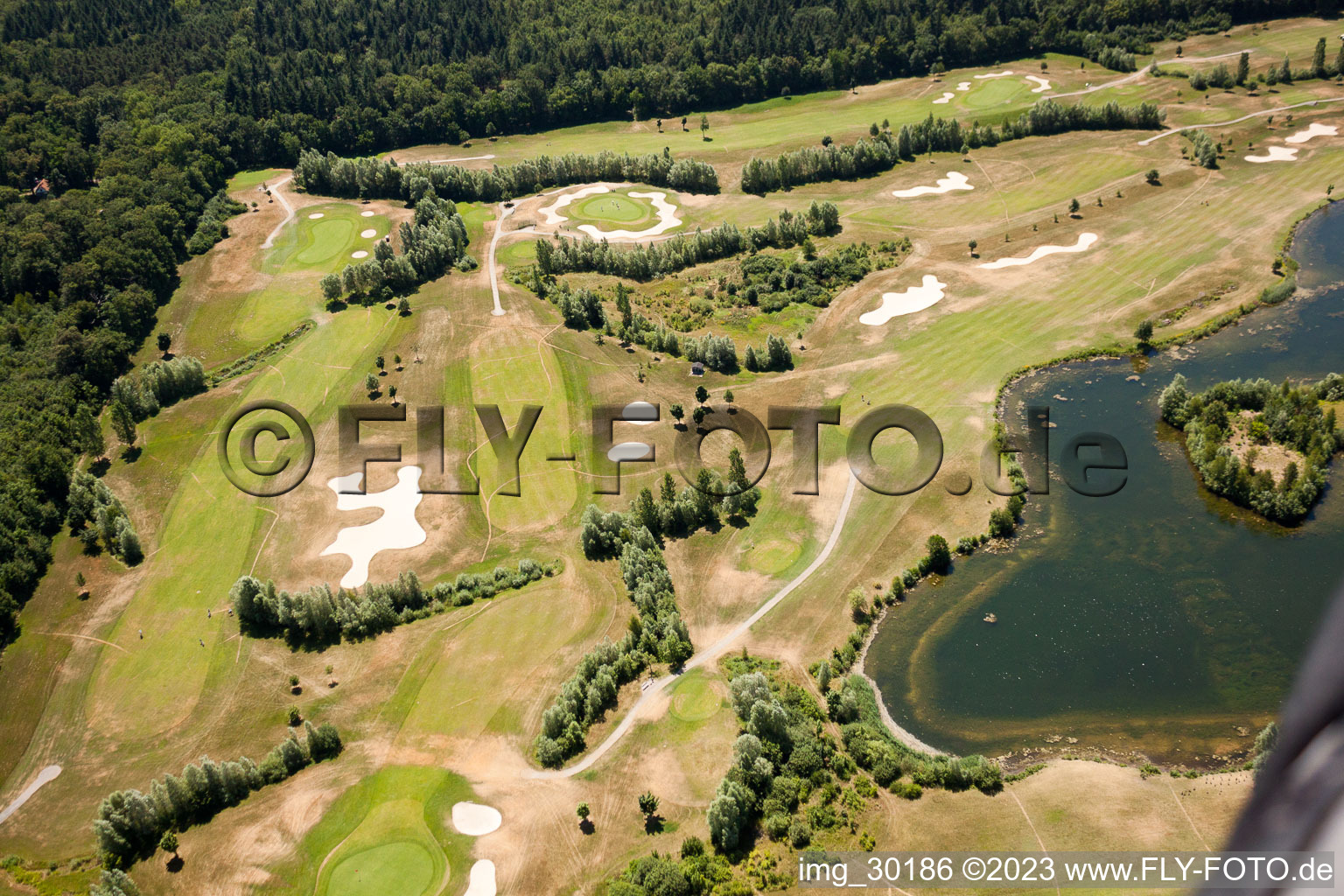 Drone recording of Dreihof Golf Club in Essingen in the state Rhineland-Palatinate, Germany