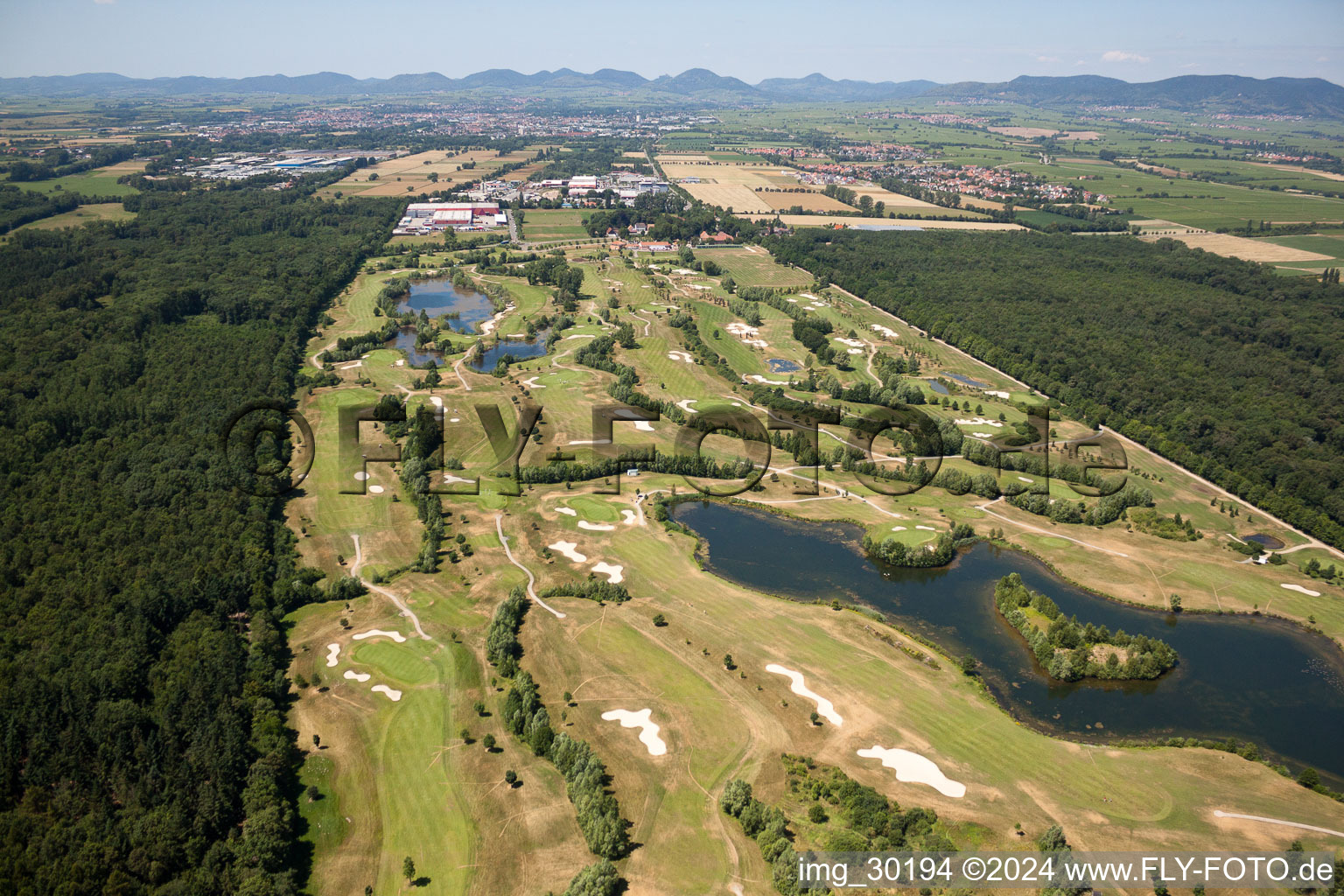 Aerial view of Grounds of the Golf course at Golfanlage Landgut Dreihof in Essingen in the state Rhineland-Palatinate