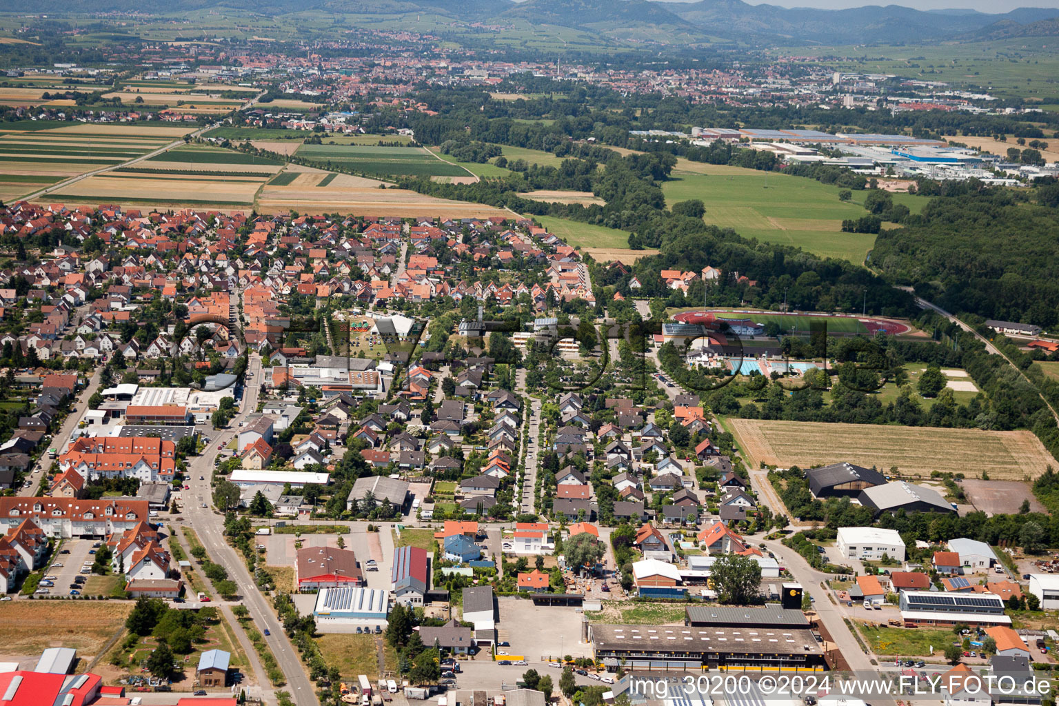 Drone image of Offenbach an der Queich in the state Rhineland-Palatinate, Germany