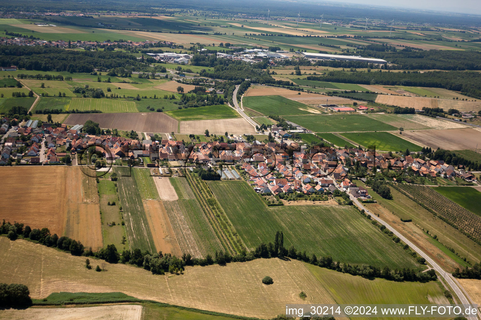 From the north in Erlenbach bei Kandel in the state Rhineland-Palatinate, Germany from above