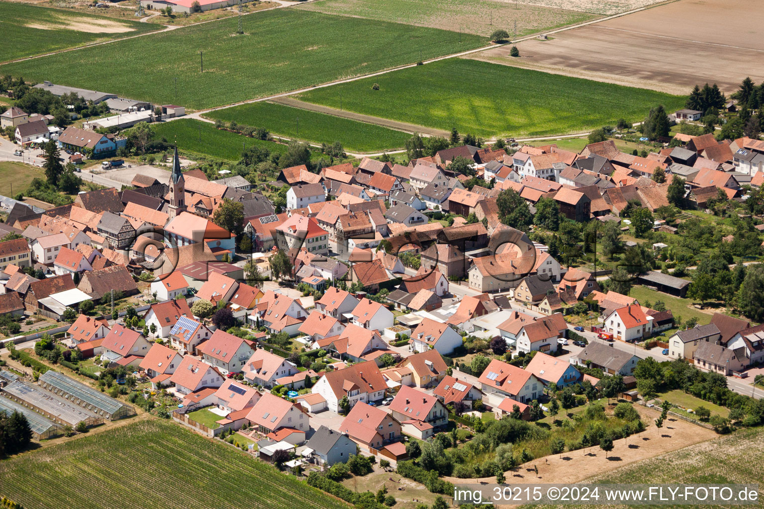 Drone recording of Erlenbach bei Kandel in the state Rhineland-Palatinate, Germany