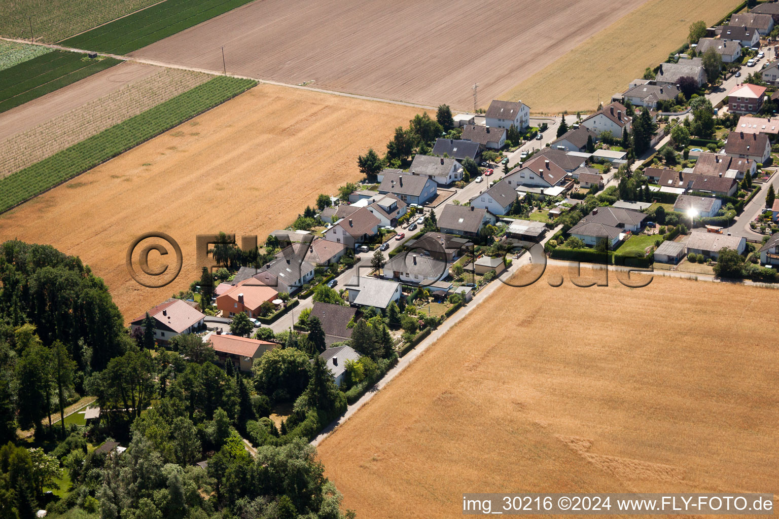 Aerial view of Waldstr in Erlenbach bei Kandel in the state Rhineland-Palatinate, Germany