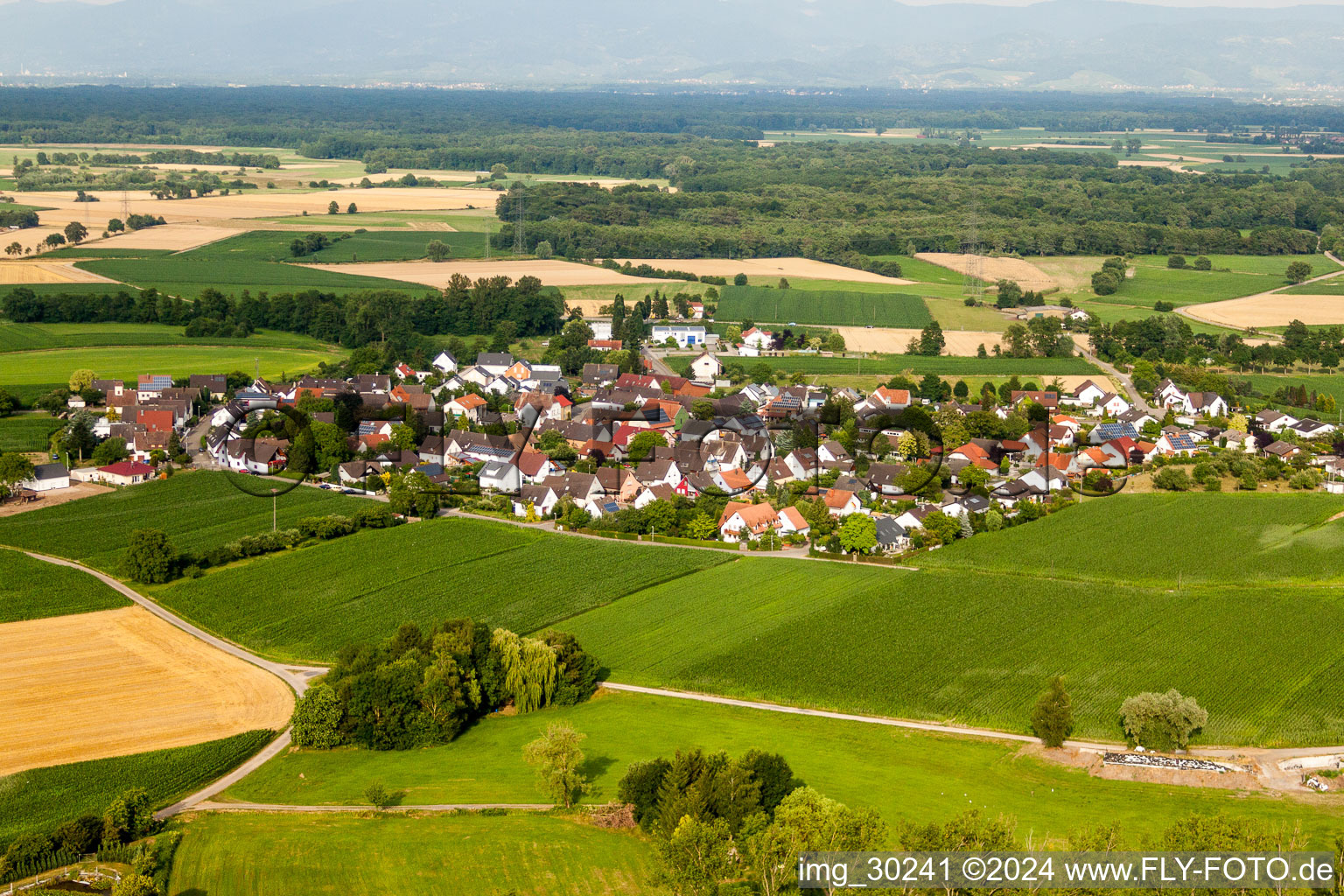 Aerial view of Town View of the streets and houses of the residential areas in the district Queienfeld in Grabfeld in the state Thuringia, Germany