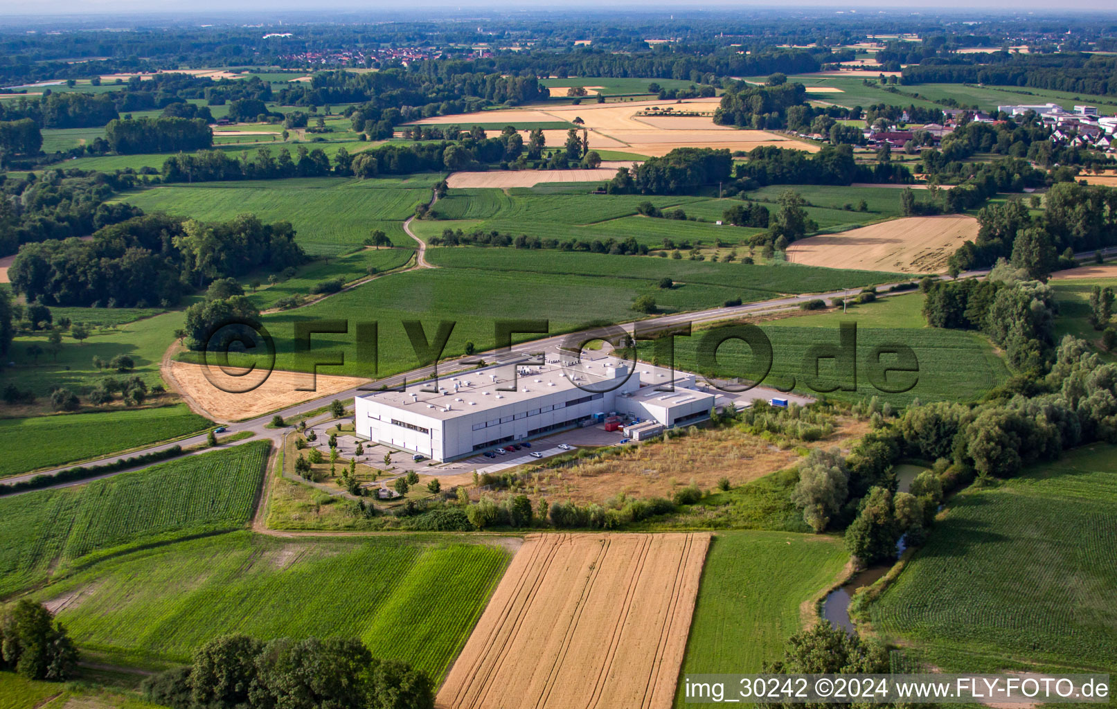 Aerial view of ADA Cosmetics International GmbH in the district Bodersweier in Kehl in the state Baden-Wuerttemberg, Germany