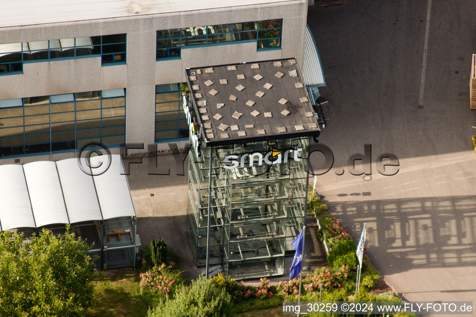 Aerial view of Nussbaum Automotive Lifts GmbH in the district Bodersweier in Kehl in the state Baden-Wuerttemberg, Germany