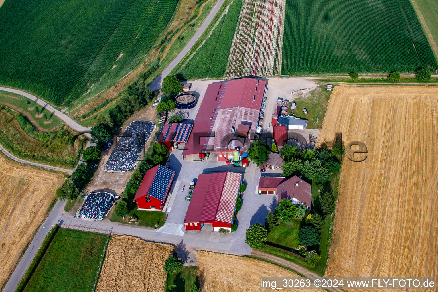 Aerial photograpy of Hansjörg Körkel & Cornelia Will-Körkel Kirschhof in the district Bodersweier in Kehl in the state Baden-Wuerttemberg, Germany