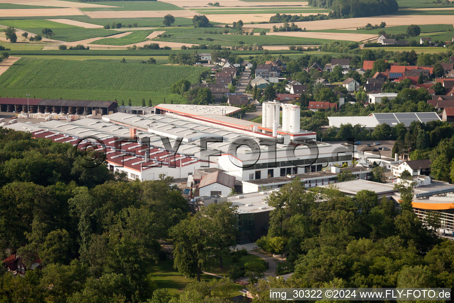 Aerial view of Weber-Haus in the district Linx in Rheinau in the state Baden-Wuerttemberg, Germany