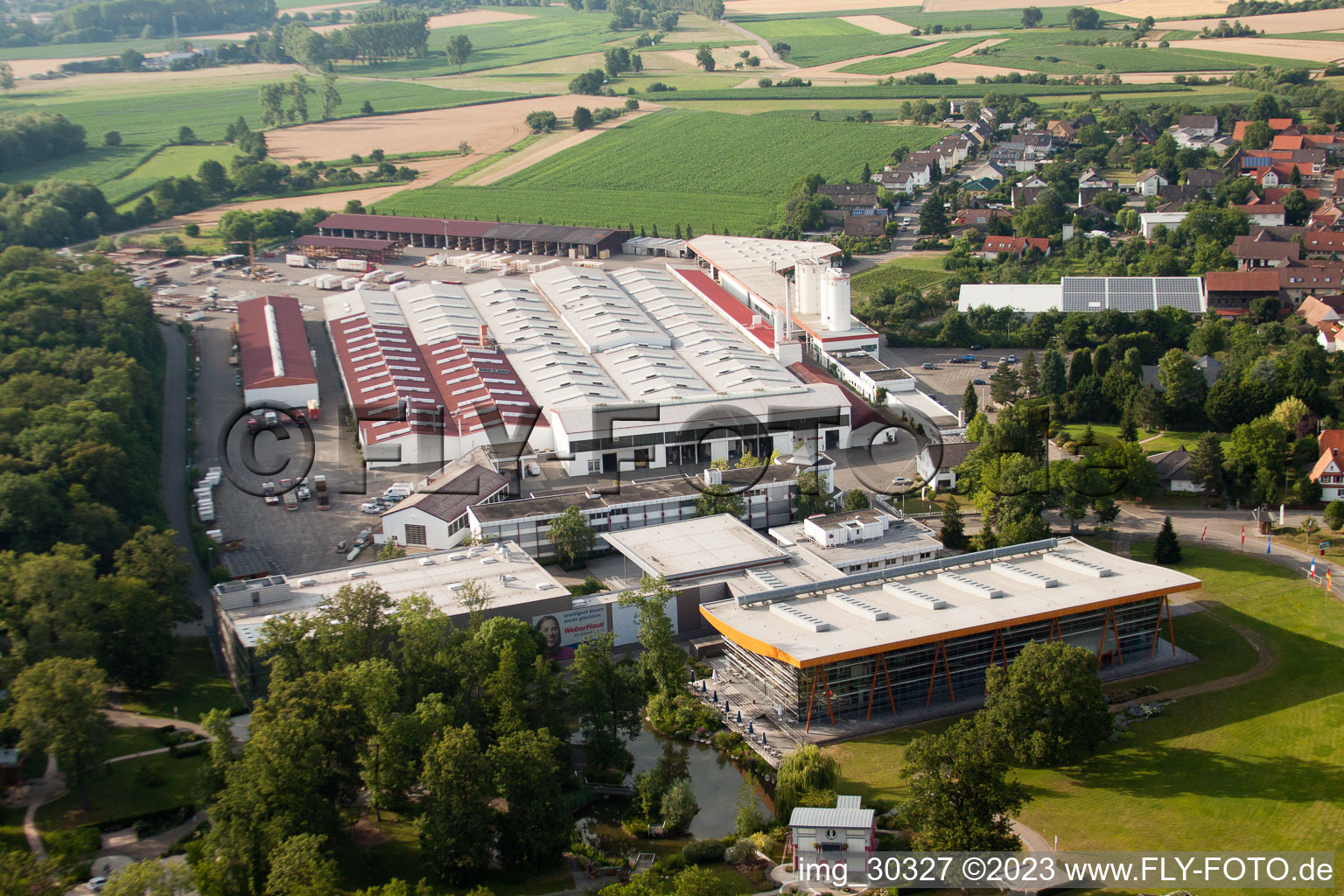 Weber-Haus in the district Linx in Rheinau in the state Baden-Wuerttemberg, Germany out of the air