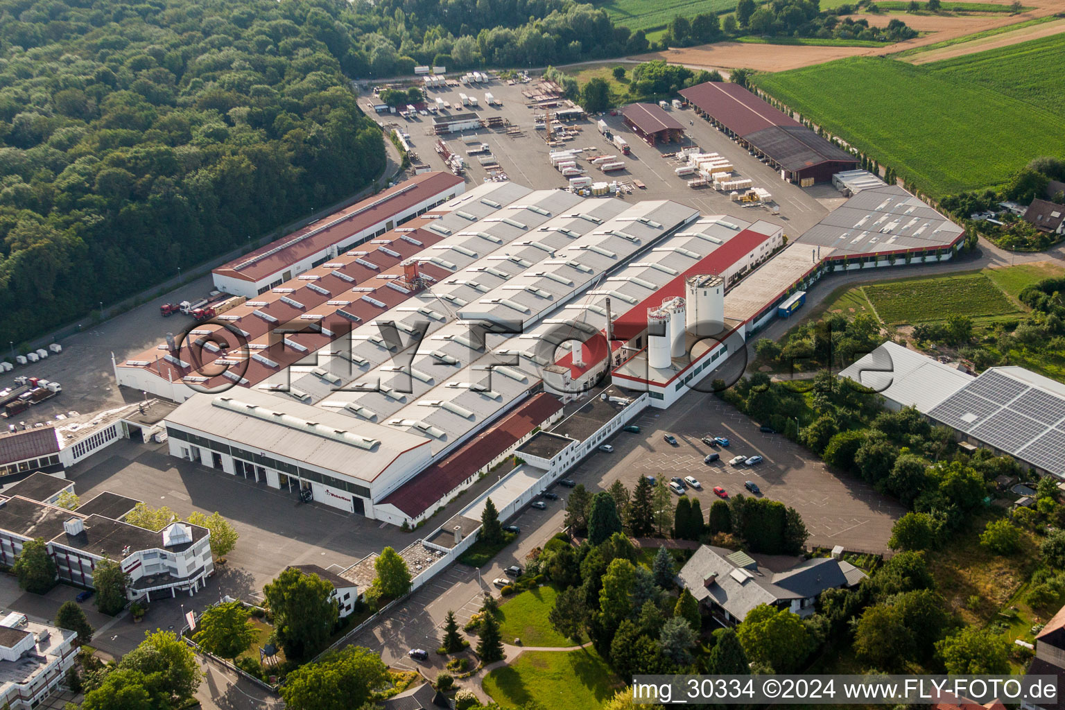 Building and production halls on the premises of WeberHaus GmbH & Co. KG in the district Linx in Rheinau in the state Baden-Wurttemberg, Germany out of the air